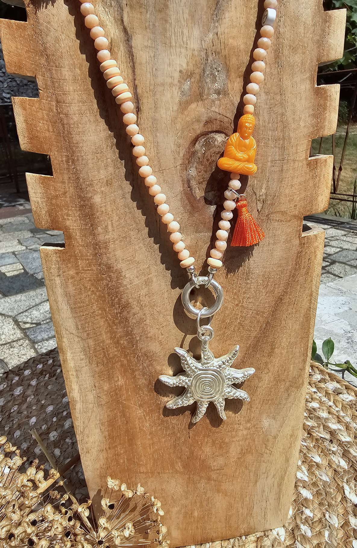 EXKLUSIVE LANGE PERLEN KETTE SUN SILVERSHINY BUDDHA KORALLE Howlith Edelsteine