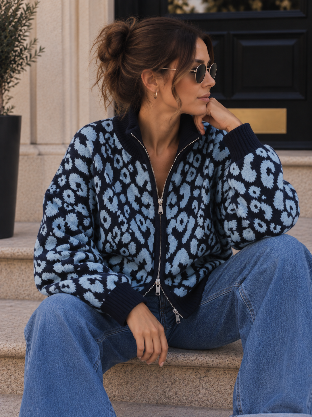 Cardigan-Leo mit Zwei-Wege-Reißverschluss I SJ0071 I Made in Italy 34-42/44 Strickjacke