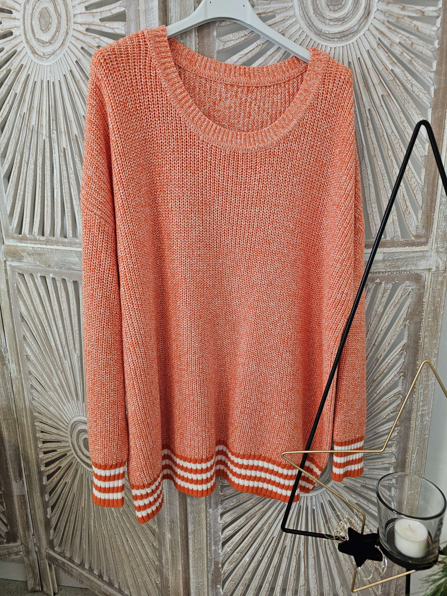 LIGHT KNIT SWEATER  TARI ORANGE 34-42 Italy Style Strickpullover Longsleeve STREIFEN