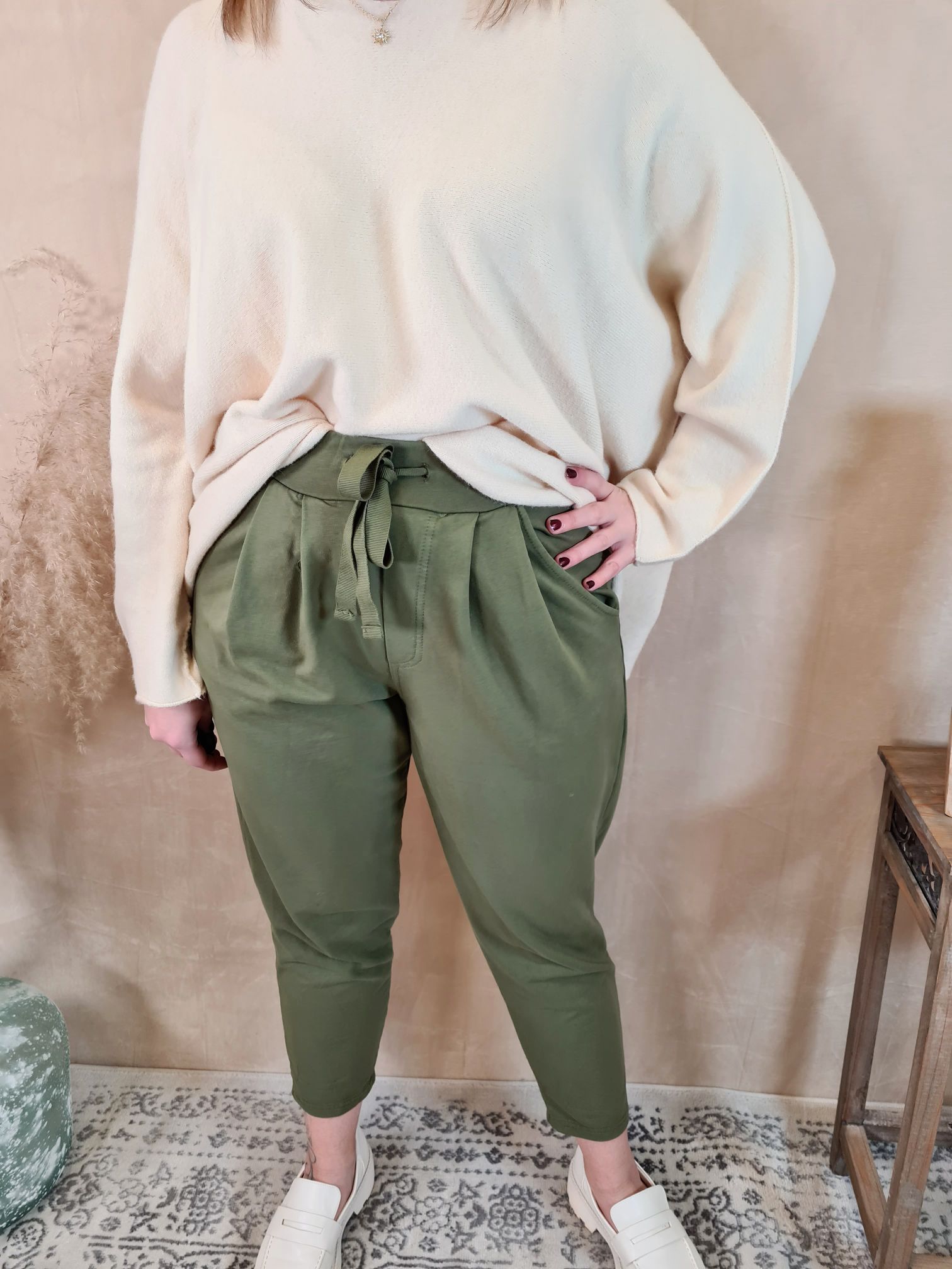 JOGPANT HOSE NORA KHAKI 36-40/42 Made in Italy Basic Stoffhose Hosenanzug