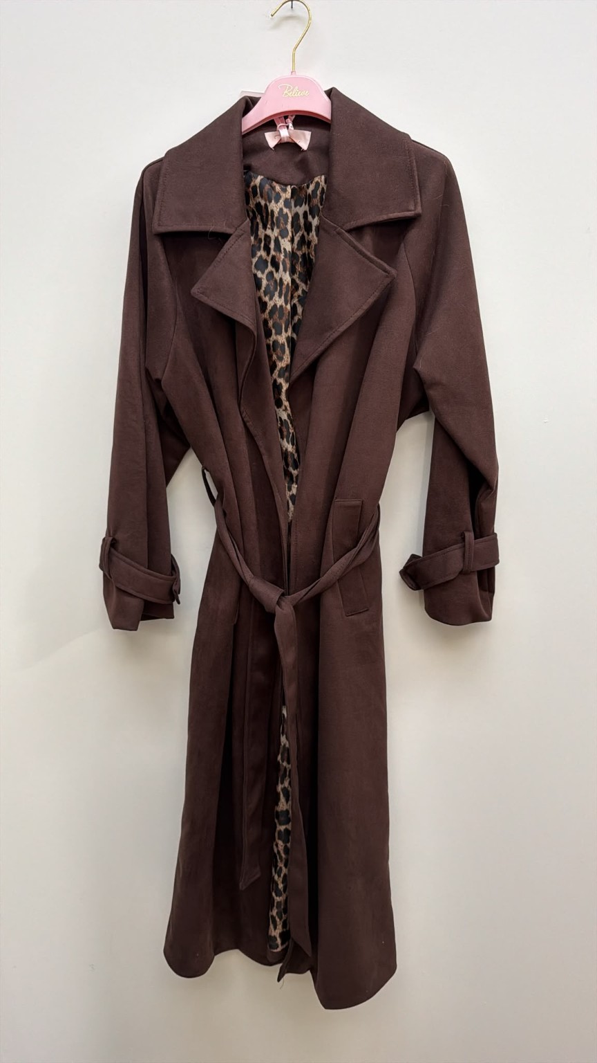 Tansania – Trenchcoat Mantel in Velourleder-Optik mit Leo-Futter | Made in Italy