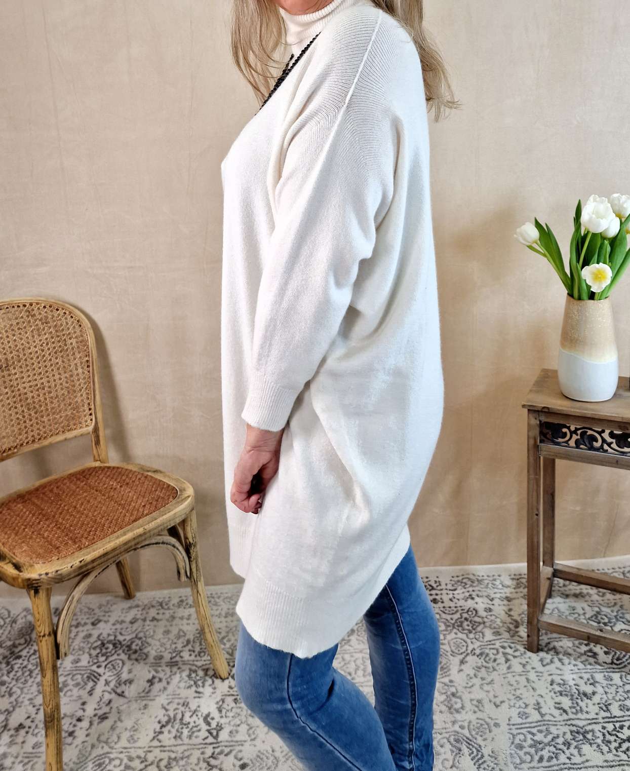 LIGHT KNIT DRESS EMILIA CREME 34-42 Made in Italy Strick Kleid Long Pullover LIGHT KNIT DRESS EMILIA CREME 34-42 Made in Italy Strick Kleid Long Pullover