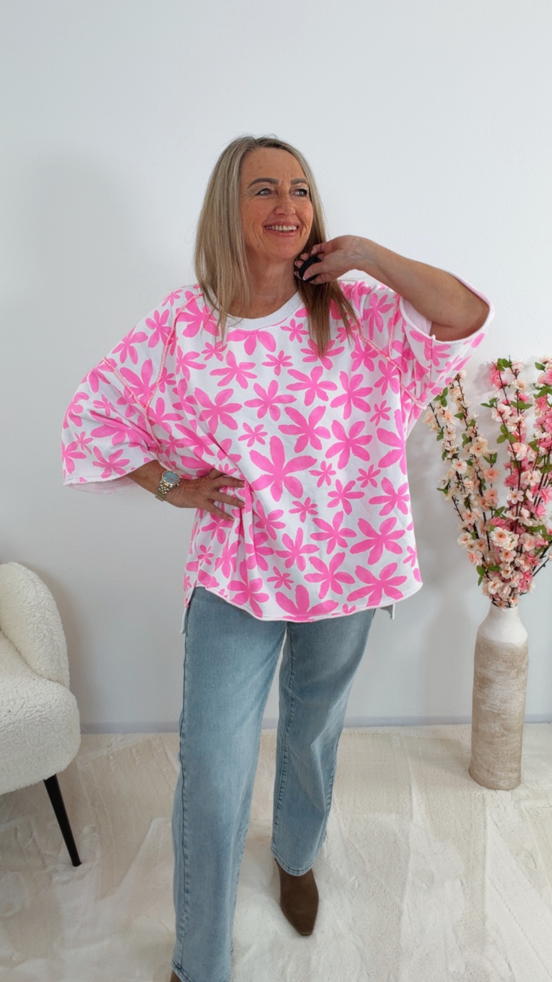 🌸 Oversize-Sweater „Bloomy Breeze“ Made in Italy versch. Farben Gr. 34-44/46