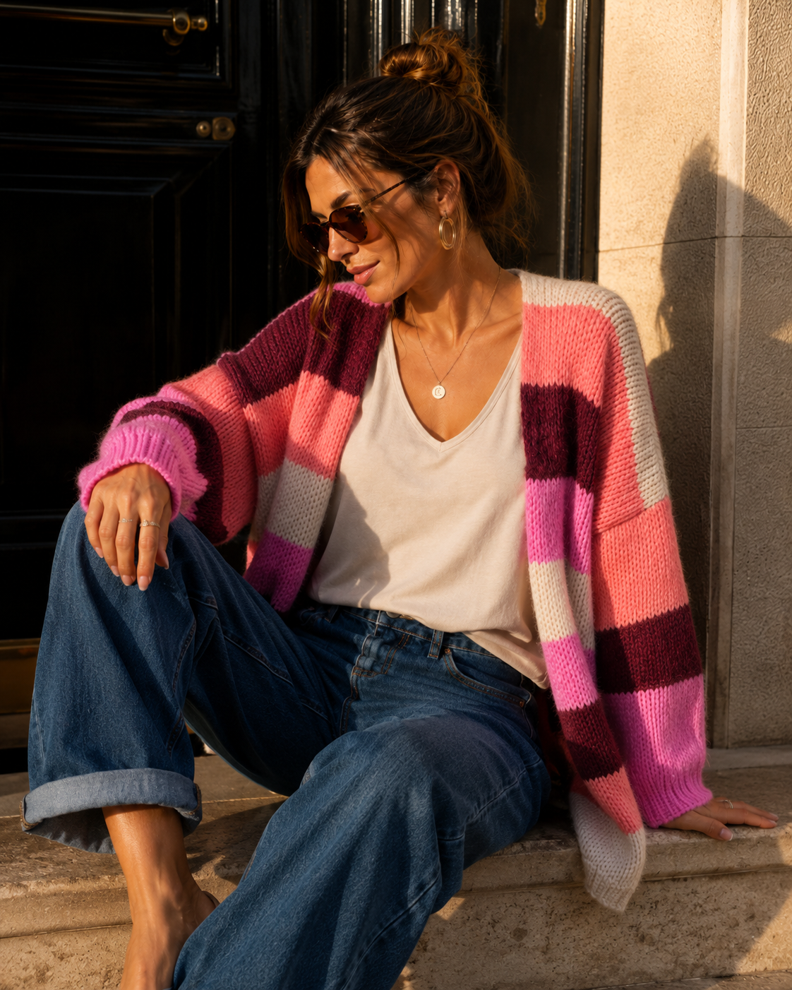 Cardigan mit Blockstreifen Strickjacke I SJ0035 I Made in Italy 34-44