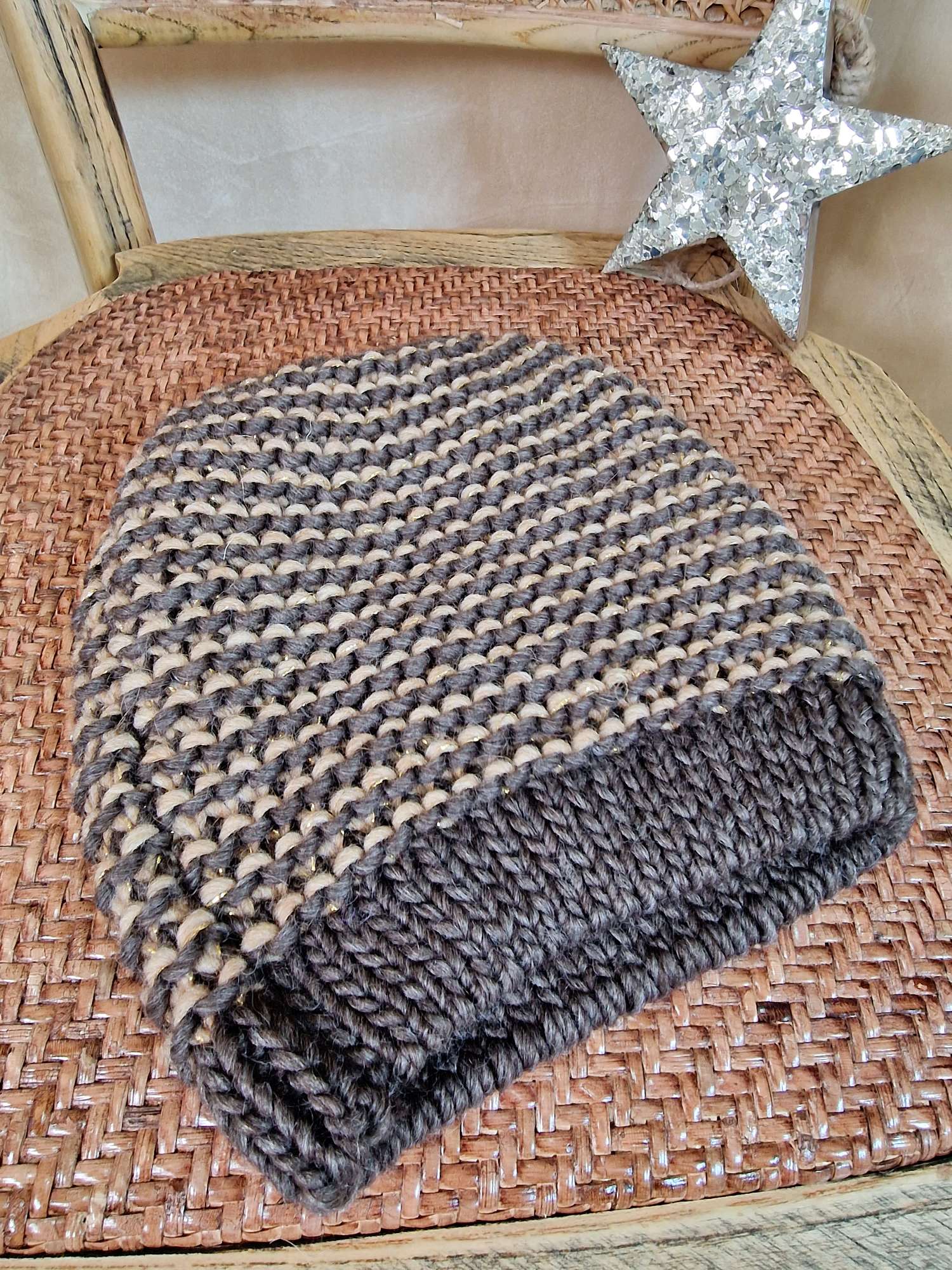 MÜTZE FRANZI BRAUN GOLD Made in Italy Strick Mütze Hut Leopard