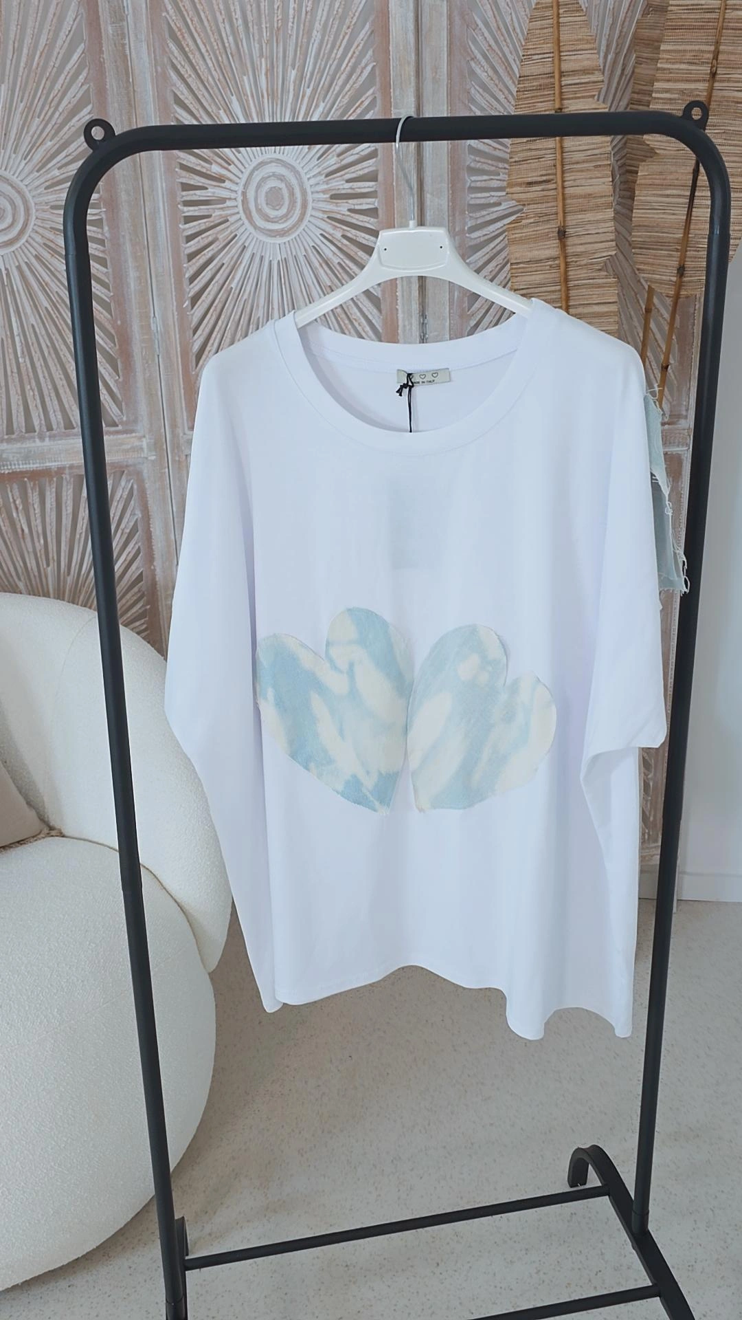 STATEMENT SHIRT DOBBY HEART weiß Made in Italy 34-42/44 Baumwolle Printshirt 