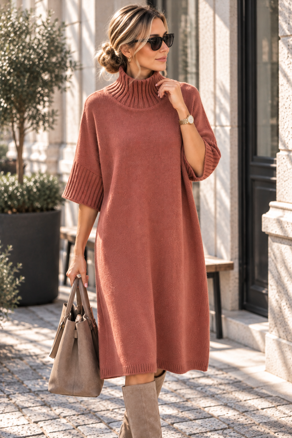 Strickkleid mit Stehkragen Uni SK0018 I Made in Italy 34-44