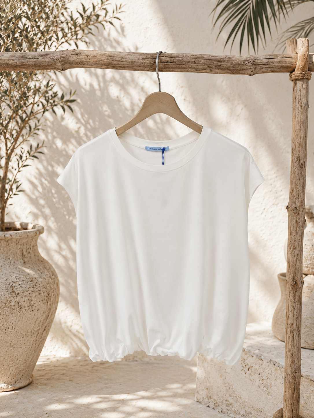 Basic T-Shirt Annalisa mit Gummibund Uni Made in Italy 34-40/42