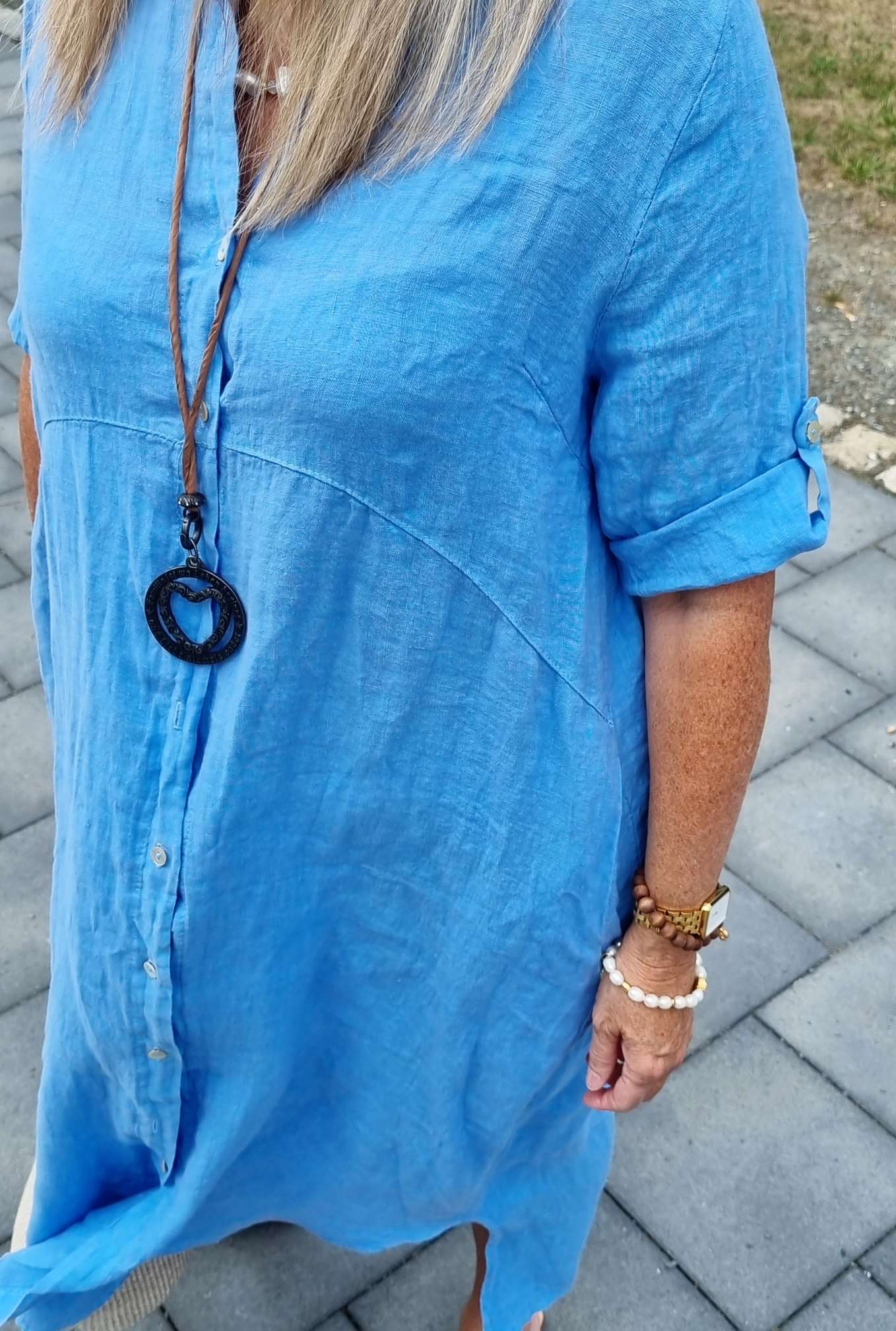LINEN DESS WILMA DENIM BLAU 34-42 Made in Italy Leinen Kleid Long Bluse Mantel LINEN DESS WILMA DENIM BLAU 34-42 Made in Italy Leinen Kleid Long Bluse Mantel