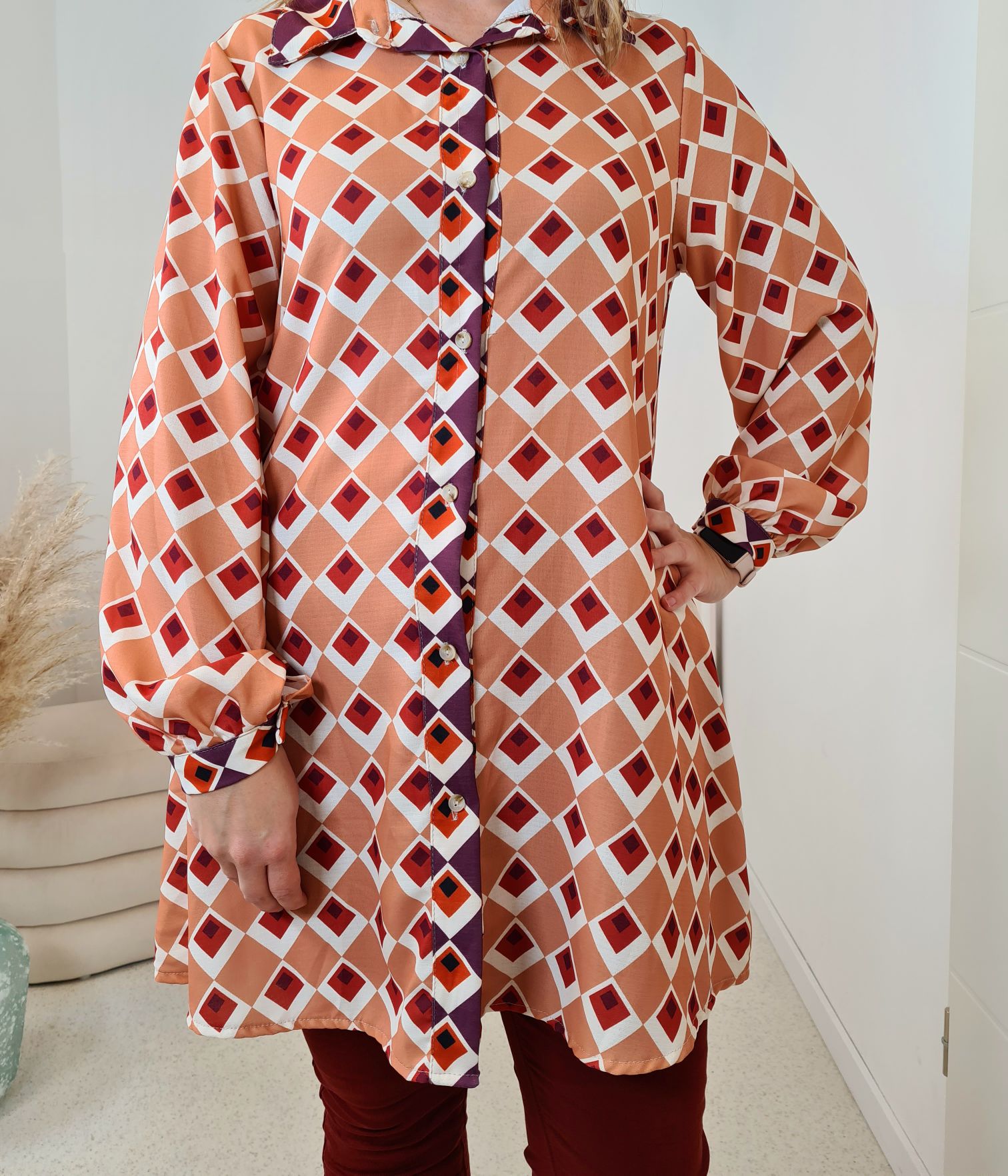 LONG BLUSE ELDORA CAMEL A-Form Kleid Made in Italy 34-40/42 LONG BLUSE ELDORA CAMEL A-Form Kleid Made in Italy 34-40/42