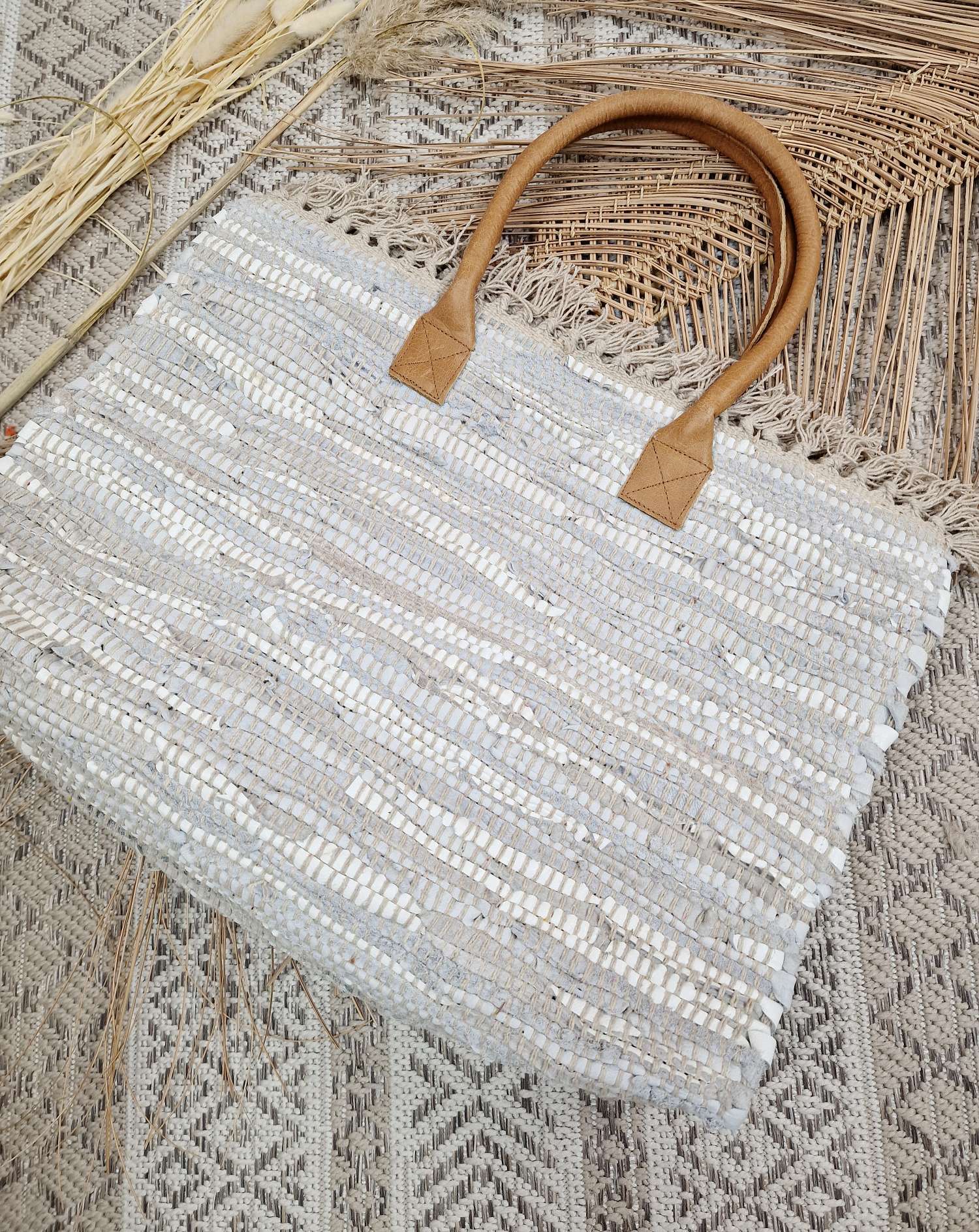 XXL LEATHER BAG TILDA BIG GRAU Italy Design Bohemian Tasche Beach Bag BOHO