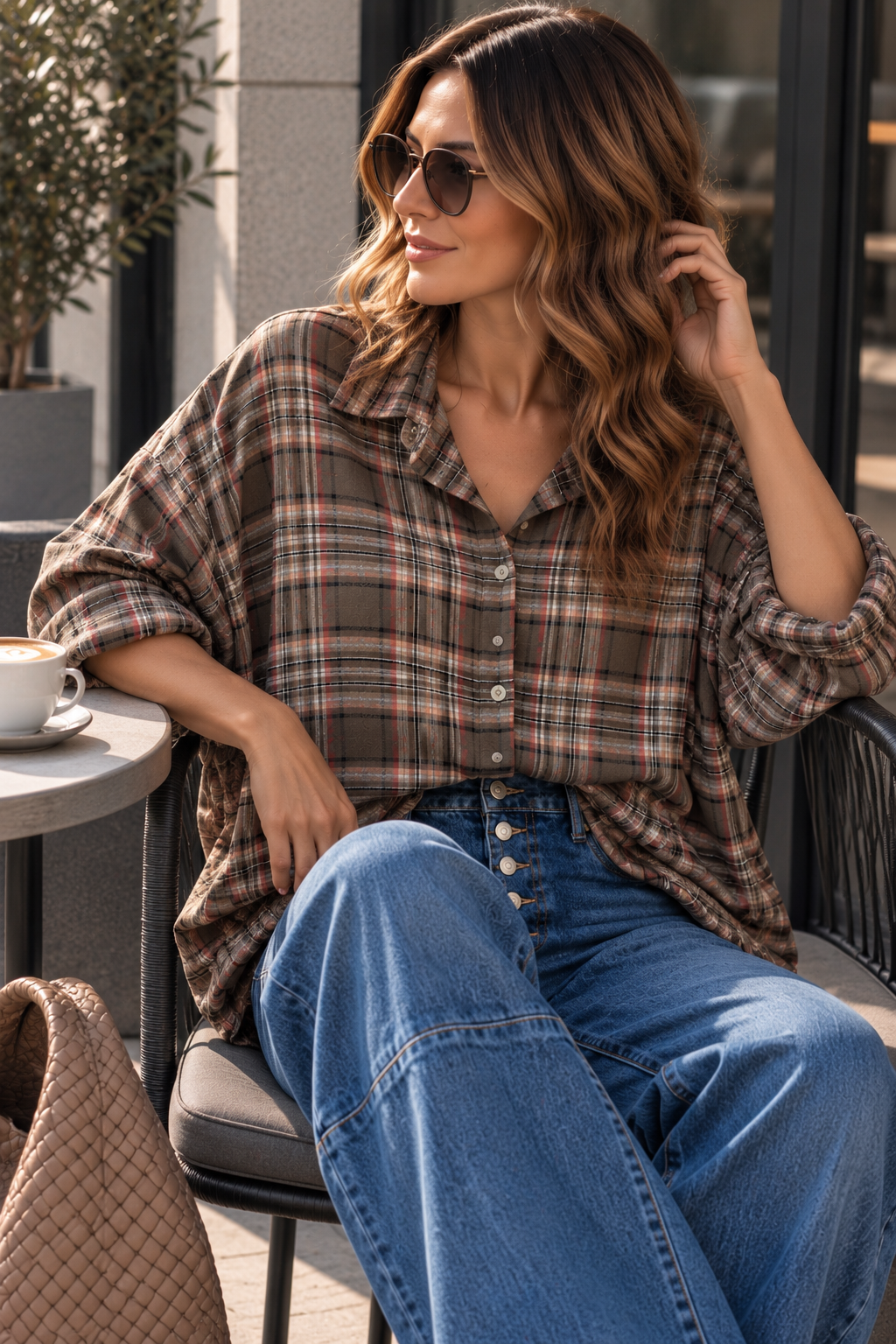 Oversize-Karo-Bluse I BL0139 I Made in Italy Gr. 34-44