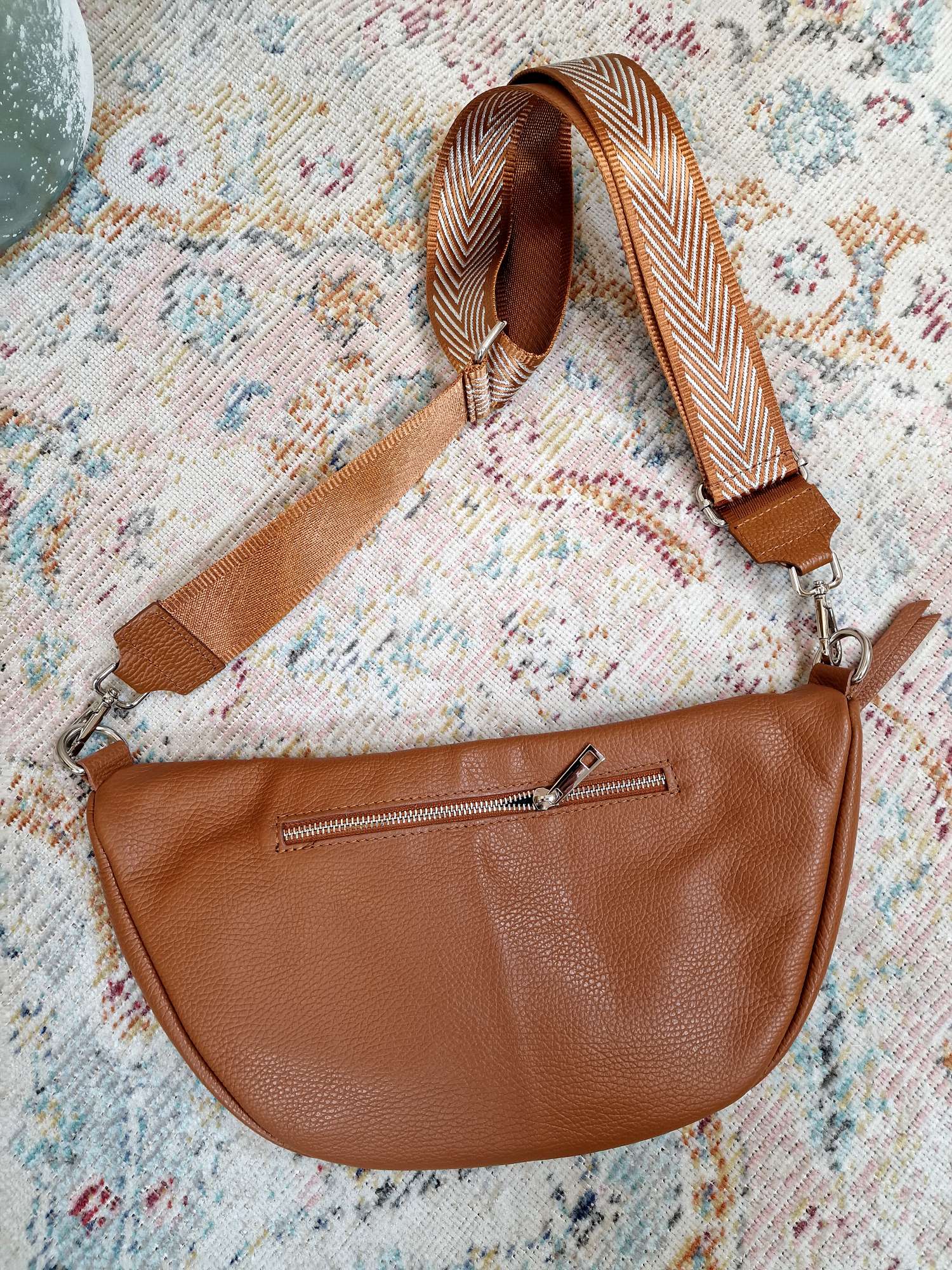 XXL BAUCHTASCHE VERDA COGNAC SILBER mit Zusatzgurt Made in Italy Ledertasche echt Leder XXL BAUCHTASCHE VERDA COGNAC SILBER mit Zusatzgurt Made in Italy Ledertasche echt Leder