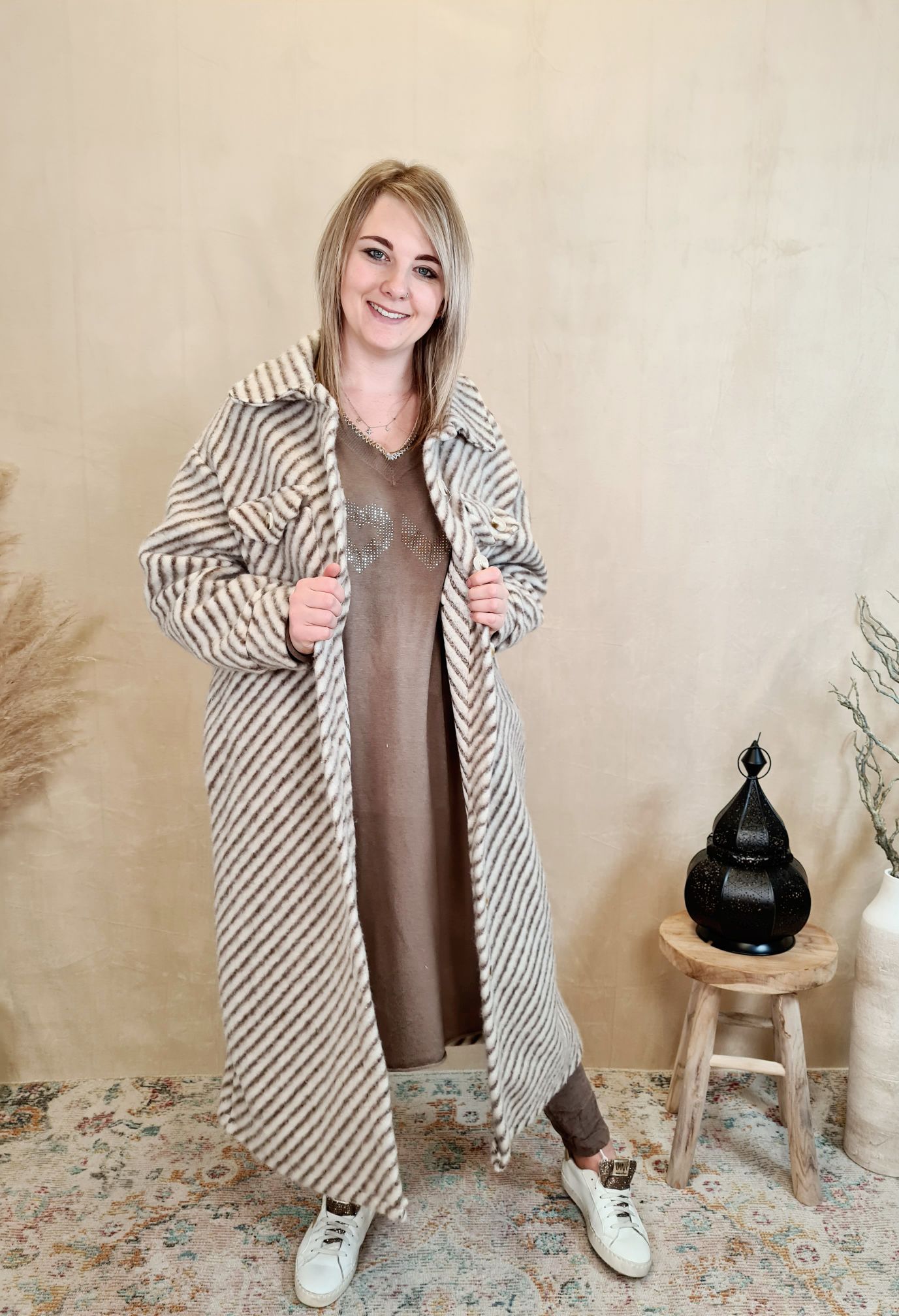 WOLL MANTEL PIA STRIPES BRAUN 36-42 Made in Italy Winter Jacke Fleece Mantel COAT WOLL MANTEL PIA STRIPES BRAUN 36-42 Made in Italy Winter Jacke Fleece Mantel COAT
