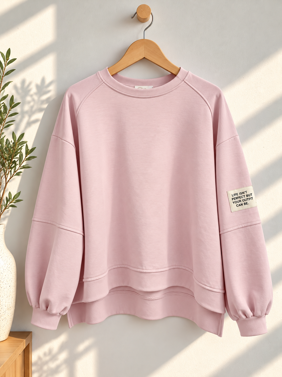 Butterstoff-Sweatshirt uni mit Statement-Patch – SW0094 Made in Italy Gr 34-42