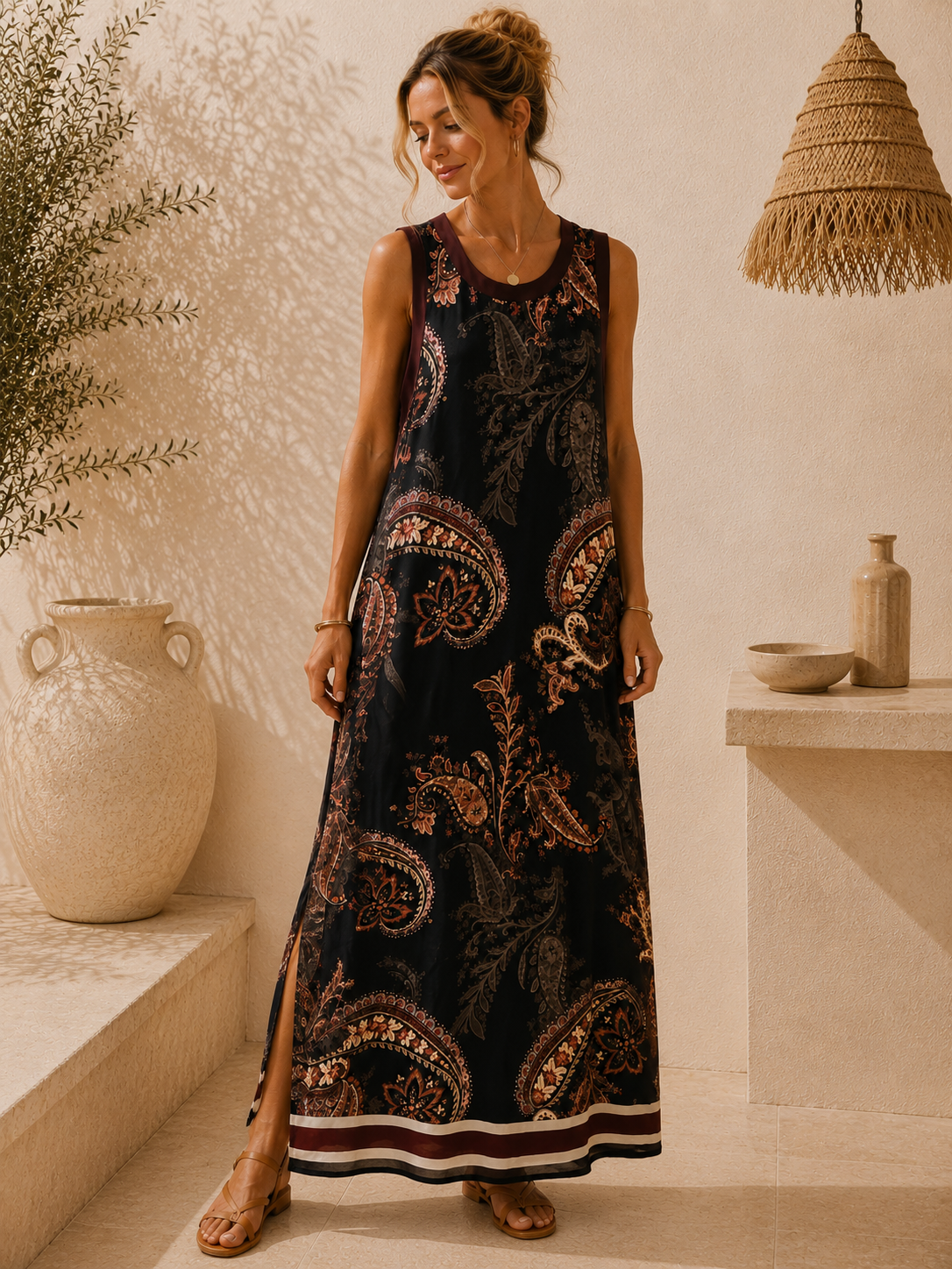 Satin-Kleid Evelina Paisley Made in Italy Viskose Qualtiät Gr. 34-40/42