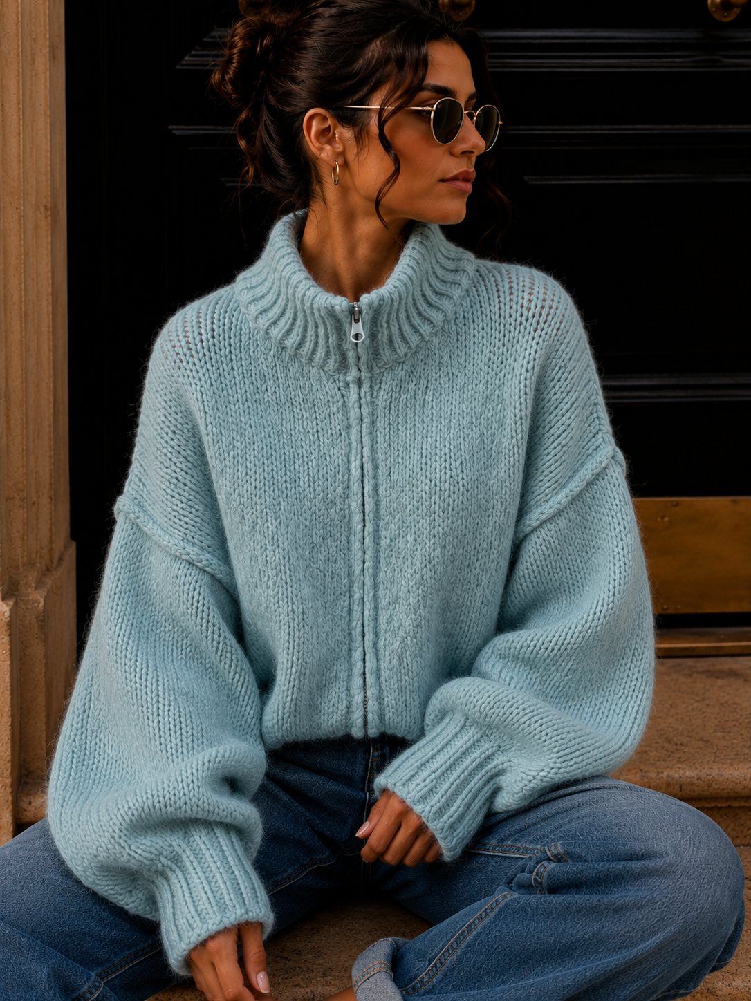 Strickjacke mit Reißverschluss I SJ0043 I Made in Italy 34-46