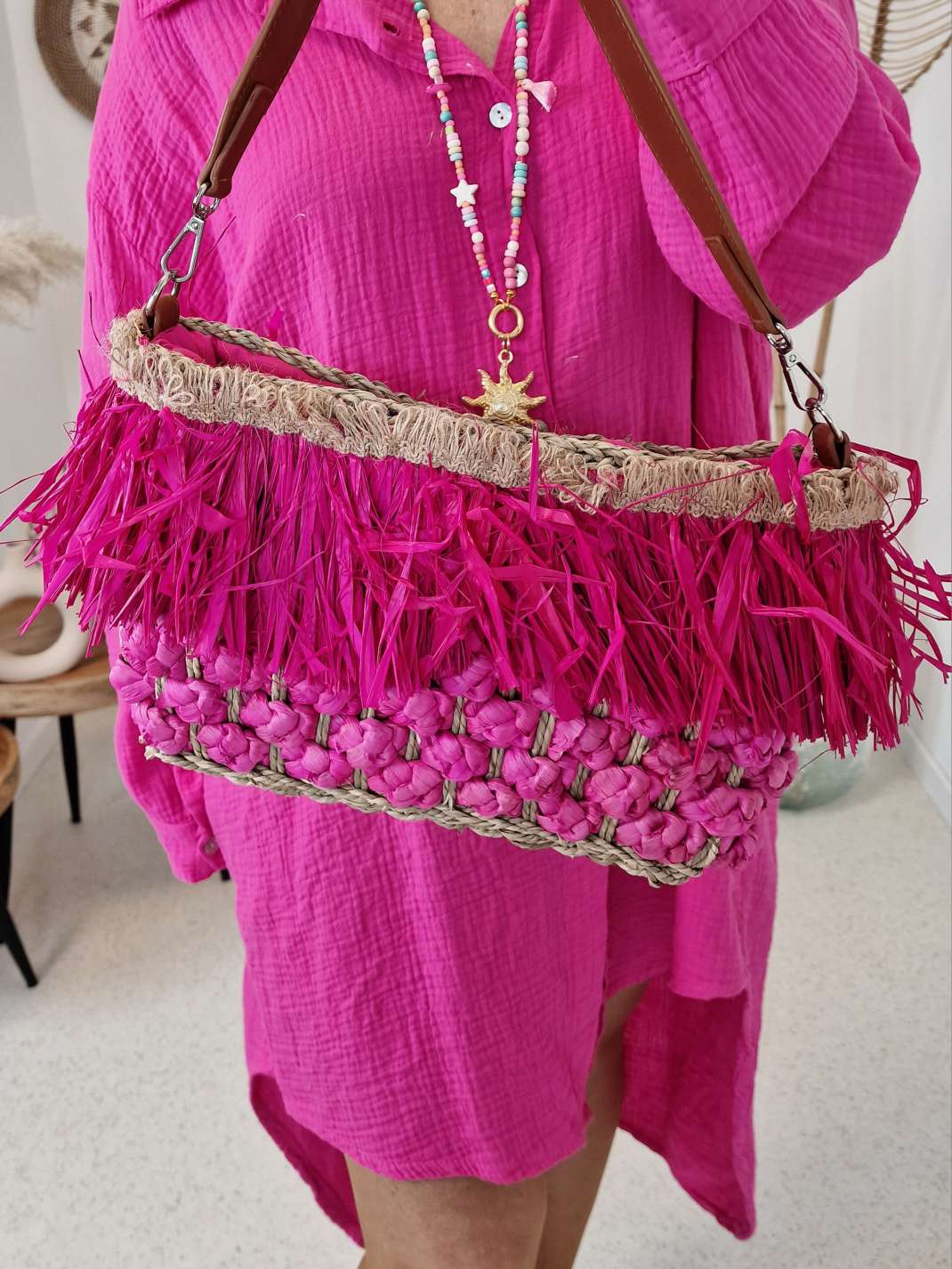 BEACH BAG ALEX PINK Italy Design Bohemian Tasche Beach Bag Basttasche Strand