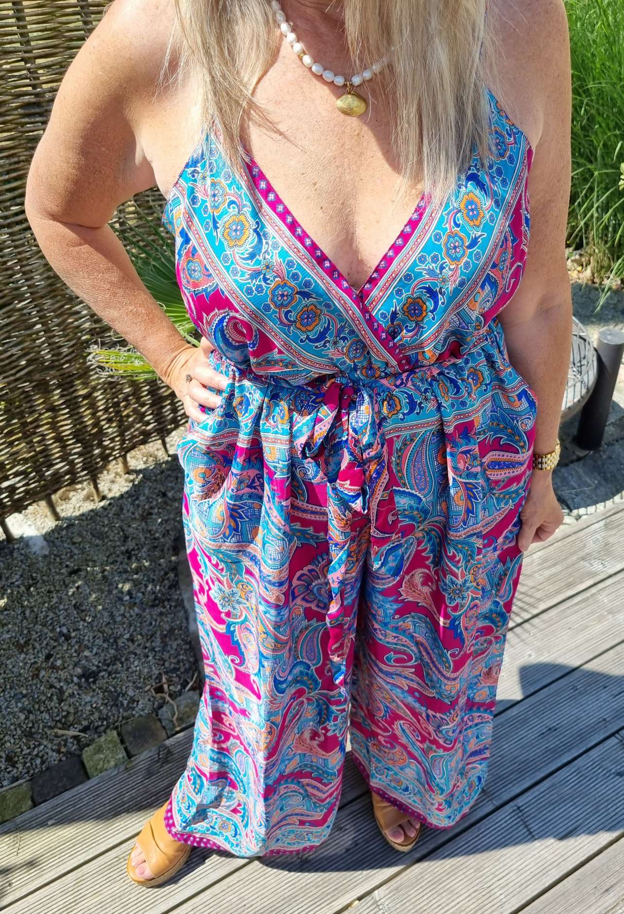 SILK JUMPSUIT MALEDIVE BLAU PINK 1297 34-42 Boho Bohemian Overall Seide SILK JUMPSUIT MALEDIVE BLAU PINK 1297 34-42 Boho Bohemian Overall Seide