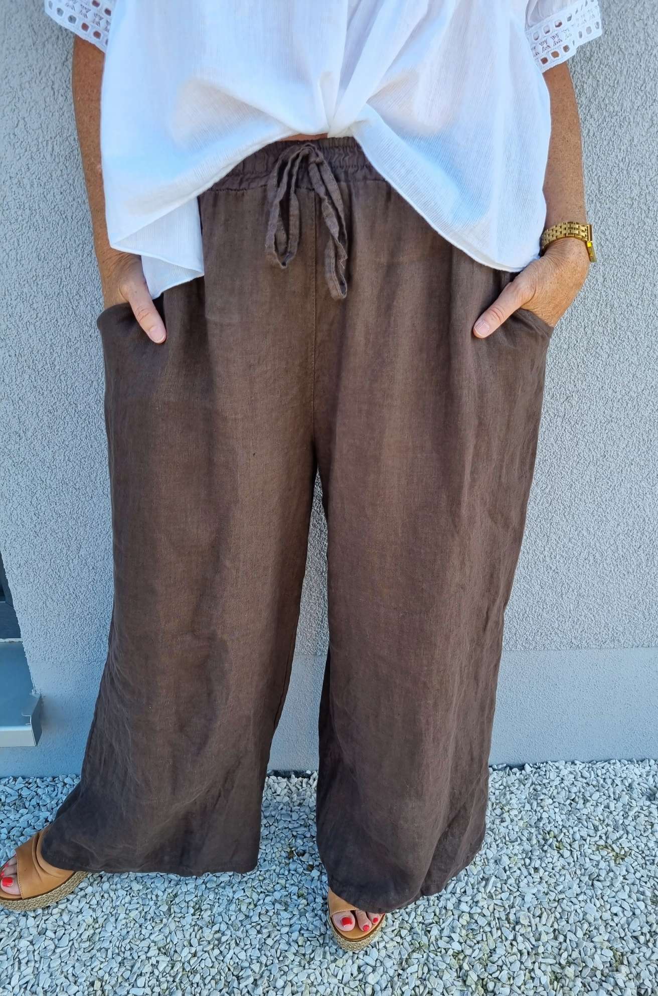 LINEN MARLENE PANT BRIGITTE BRAUN Pocket 34-42 Made in Italy weite Leinen Hose mit Taschen LINEN MARLENE PANT BRIGITTE BRAUN Pocket 34-42 Made in Italy weite Leinen Hose mit Taschen
