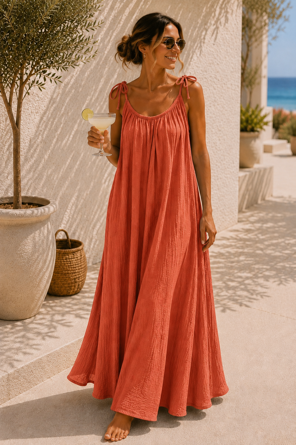 MUSSELIN SPAGHETTI TRÄGERKLEID PALMA UNI 36 -44/46 Made in Italy
