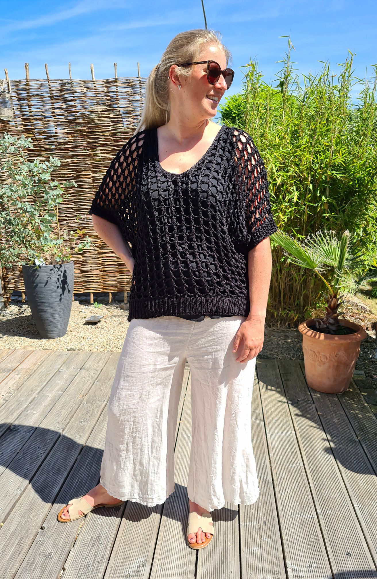 LOCHSTRICK PULLOVER KALYMNOS SCHWARZ 32-42 Made in Italy dünner Sommer Pullover Shirt Knit Sweater LOCHSTRICK PULLOVER KALYMNOS SCHWARZ 32-42 Made in Italy dünner Sommer Pullover Shirt Knit Sweater