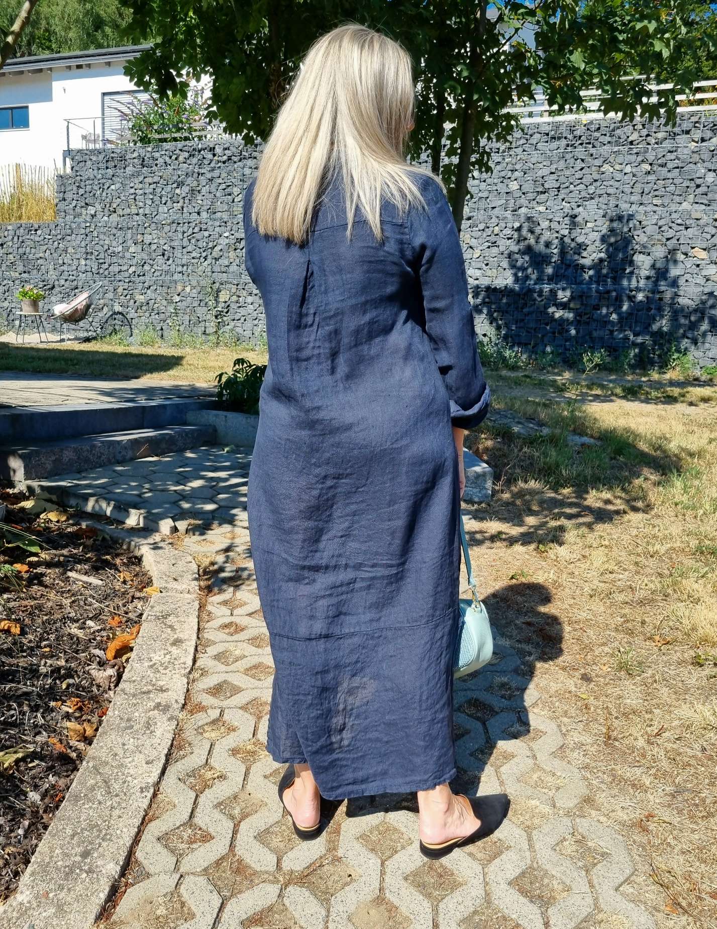 LINEN DESS WANDA 2 DUNKELBLAU 34-40 Made in Italy Leinen Kleid Long Bluse Mantel LINEN DESS WANDA 2 DUNKELBLAU 34-40 Made in Italy Leinen Kleid Long Bluse Mantel