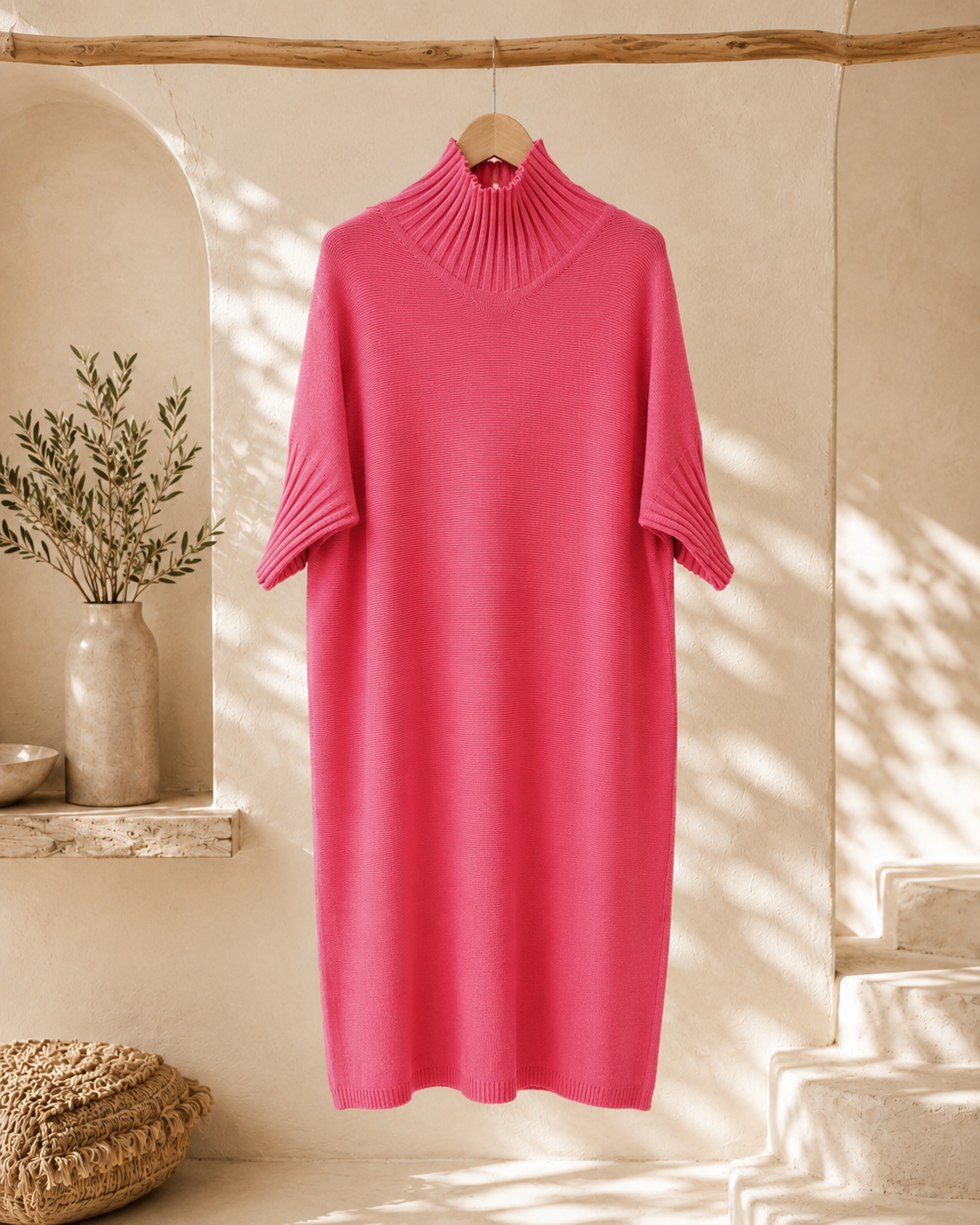 Strickkleid mit Stehkragen Uni I NO.SK0018 I Made in Italy 34-44