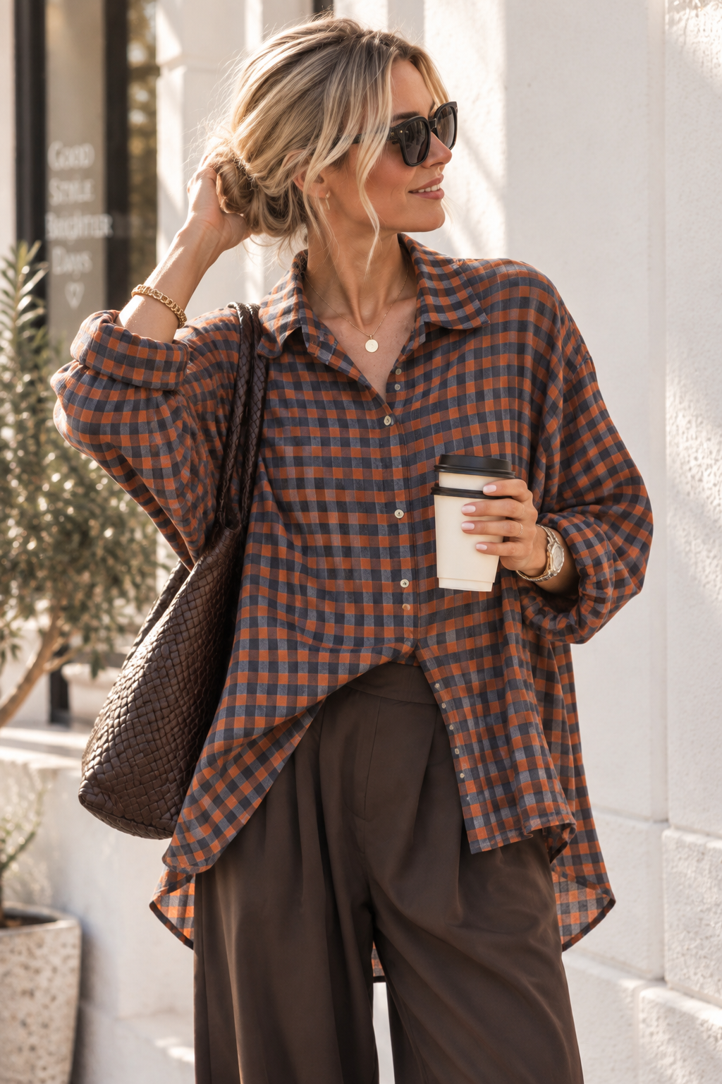 Oversize-Karo-Bluse BL0105 – Made in Italy Gr. 34-44