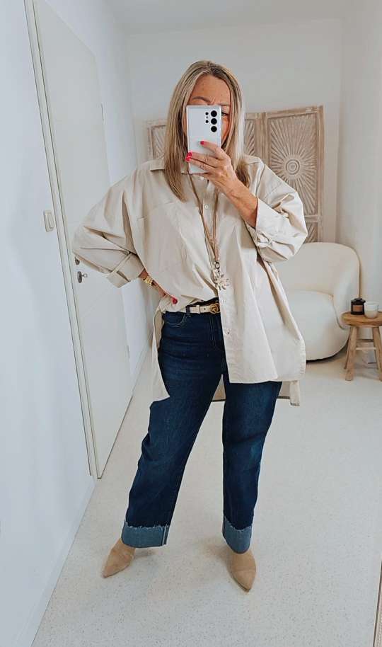OVERSIZE BLUSE KARINA BEIGE 34-42/44 Made in Italy Longbluse Kleid Damen Basic OVERSIZE BLUSE KARINA BEIGE 34-42/44 Made in Italy Longbluse Kleid Damen Basic