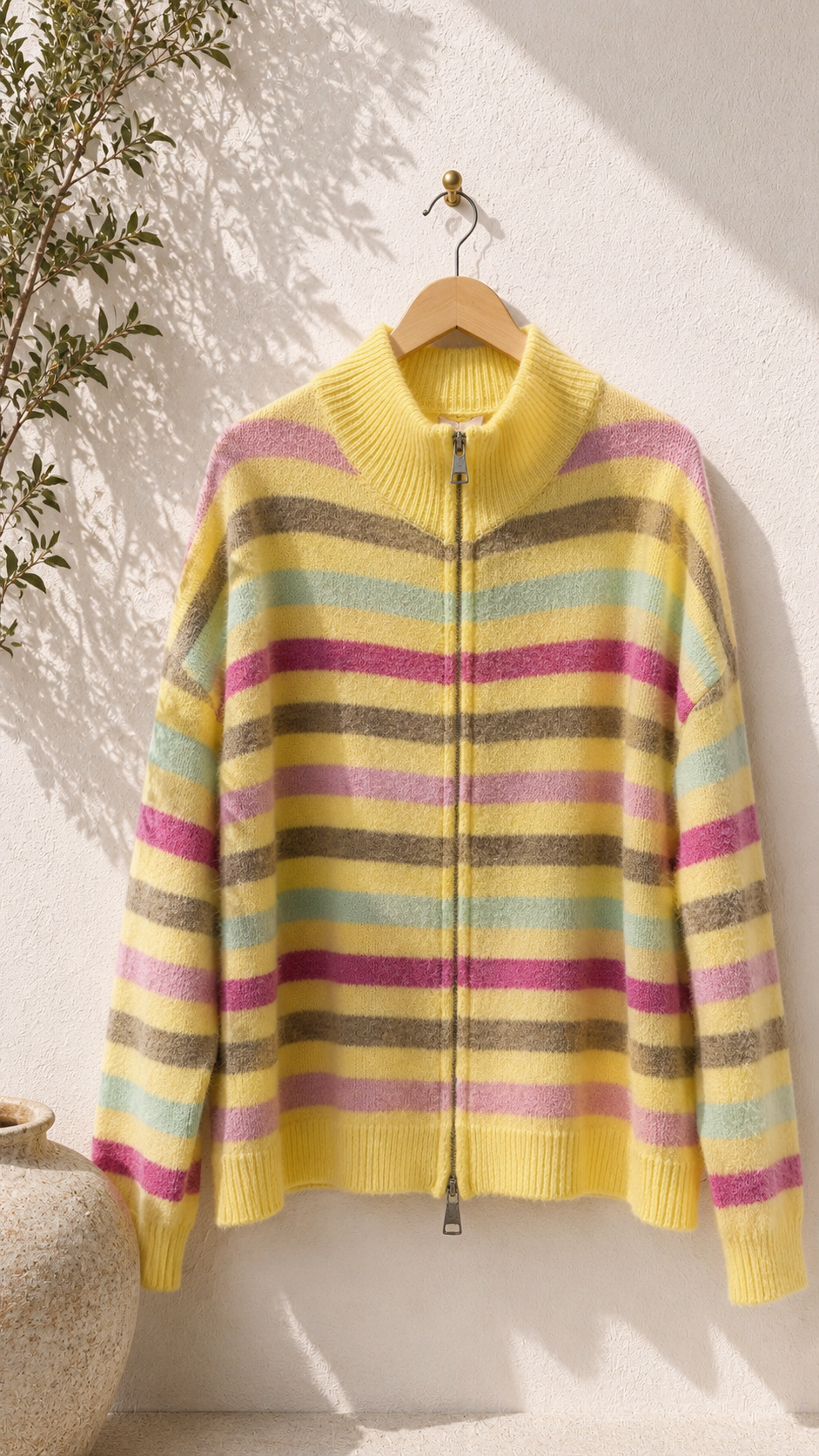 Strickjacke mit Streifen & Zwei-Wege-Reißverschluss Cardigan I NO.SJ0022 I Made in Italy 34-40/42