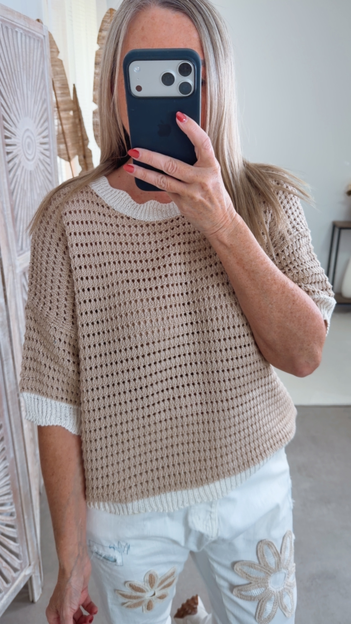 Strick T-Shirt „Ponza" Uni Lochmuster Made in Italy 34-40/42 Pullover