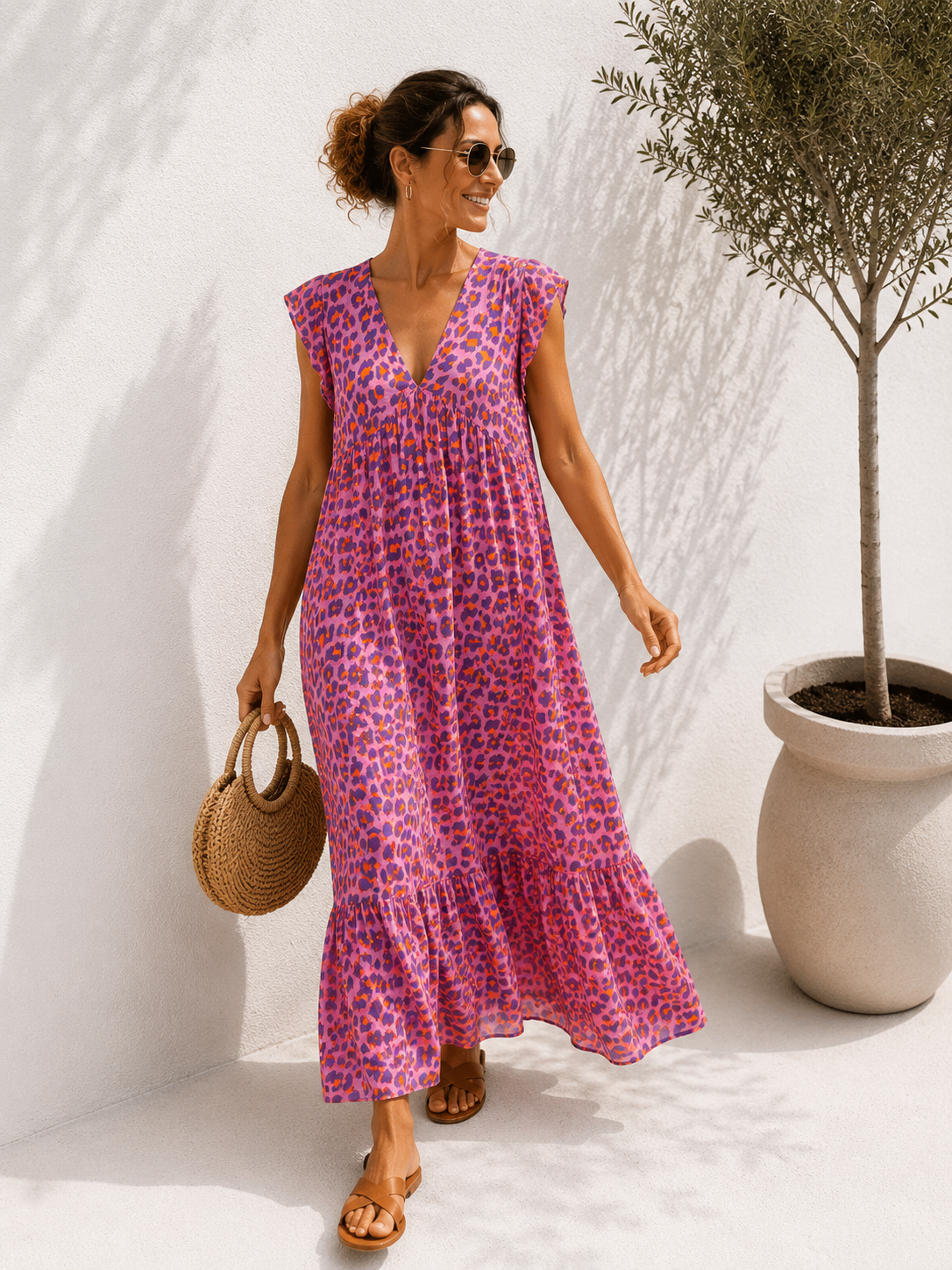 MAXI MUSSELIN KLEID TENERIFFA LEO Made in Italy 34-40/42 ärmellos