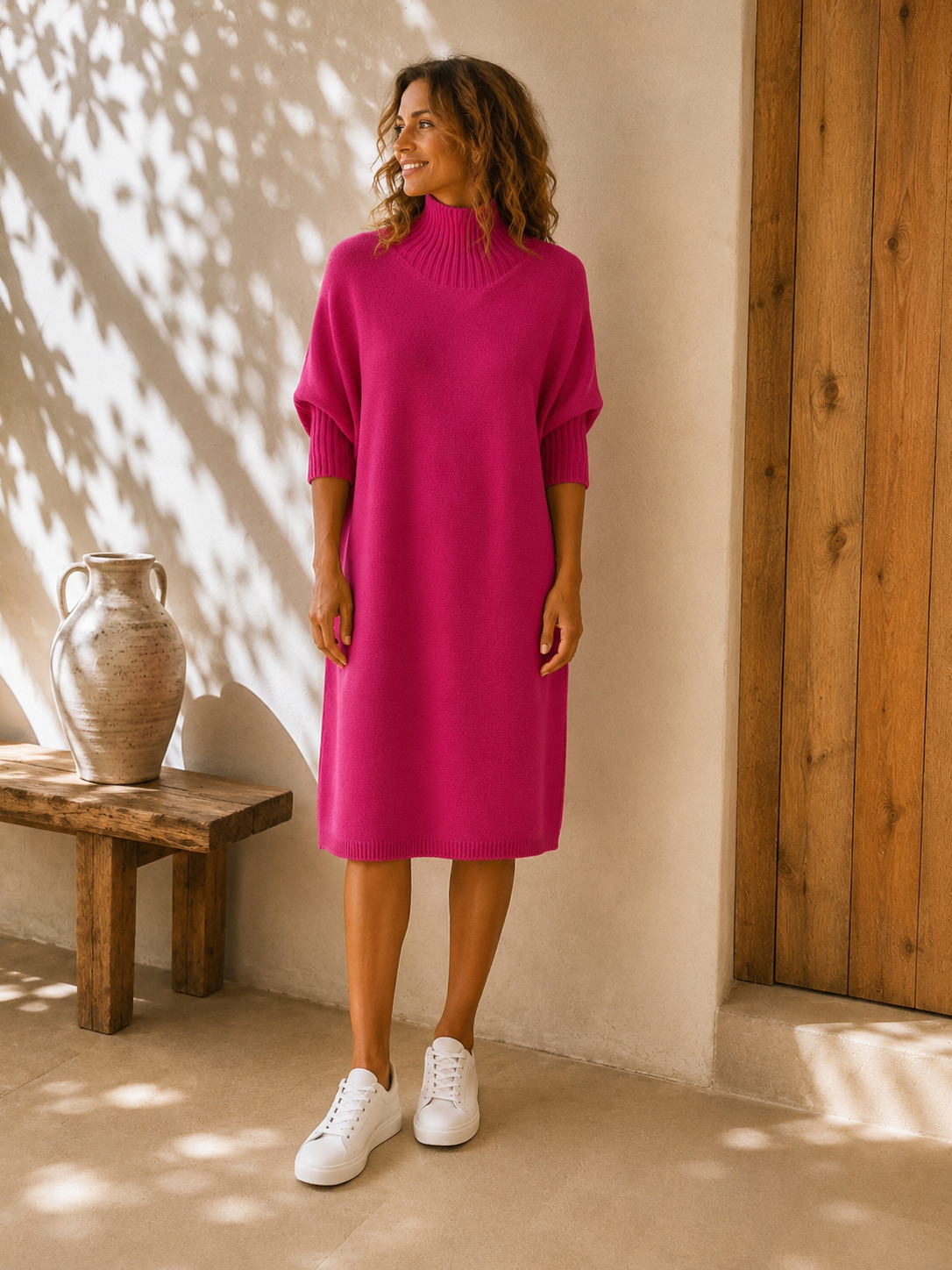 Strickkleid mit Stehkragen Uni I NO.SK0018 I Made in Italy 34-44