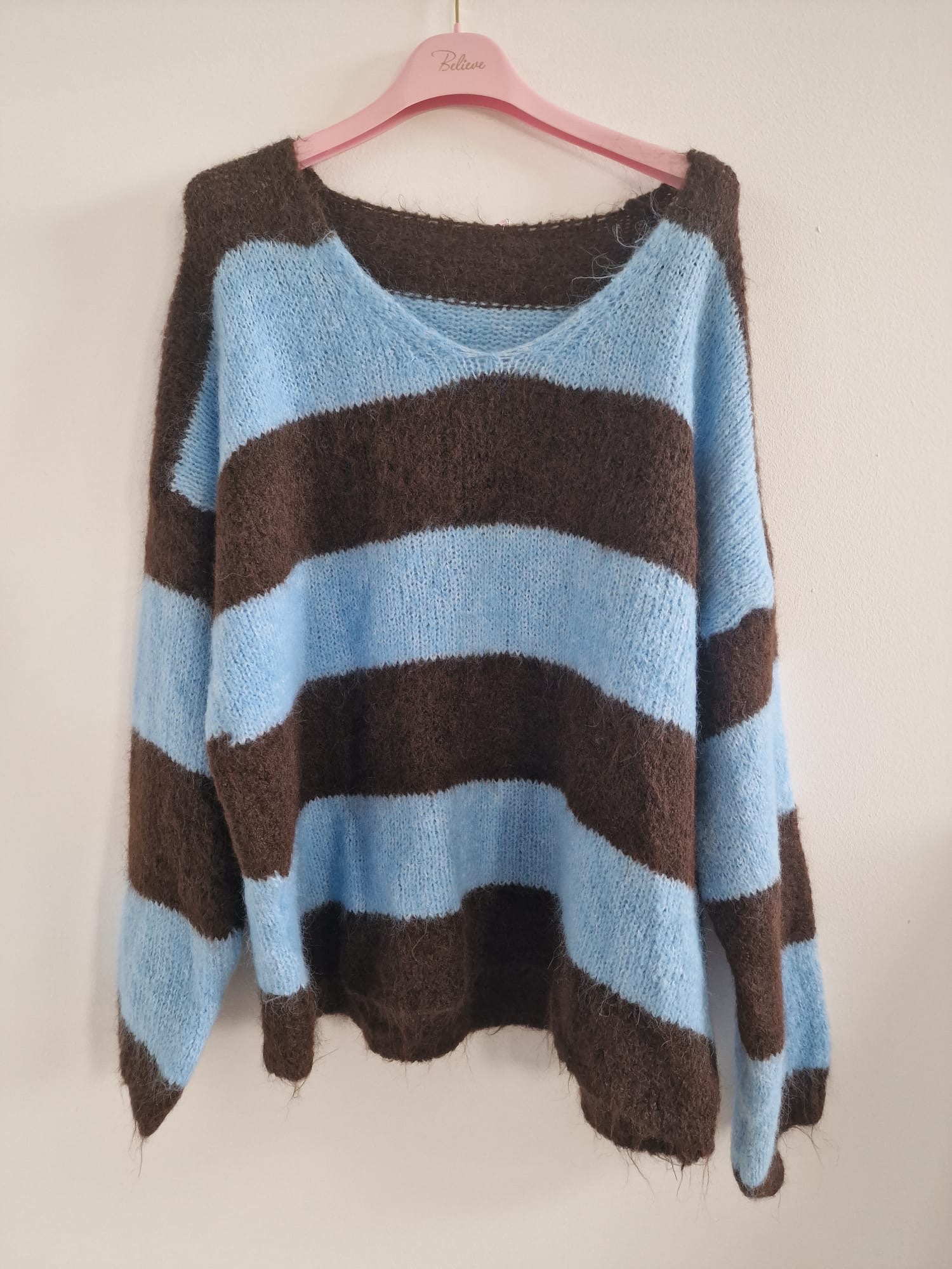 Kuscheliger Streifen-Strickpullover mit Alpaka SP0090 Made in Italy | bis ca. Gr. 44