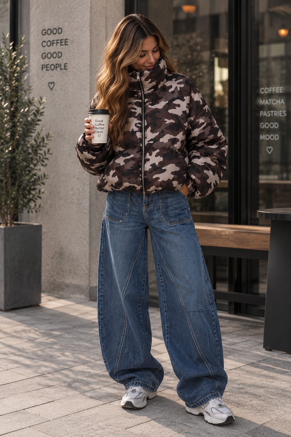 Jacke Puffy Monika CAMOUFLAGE – lässiger Allrounder für die Übergangszeit Made in Italy 34-42