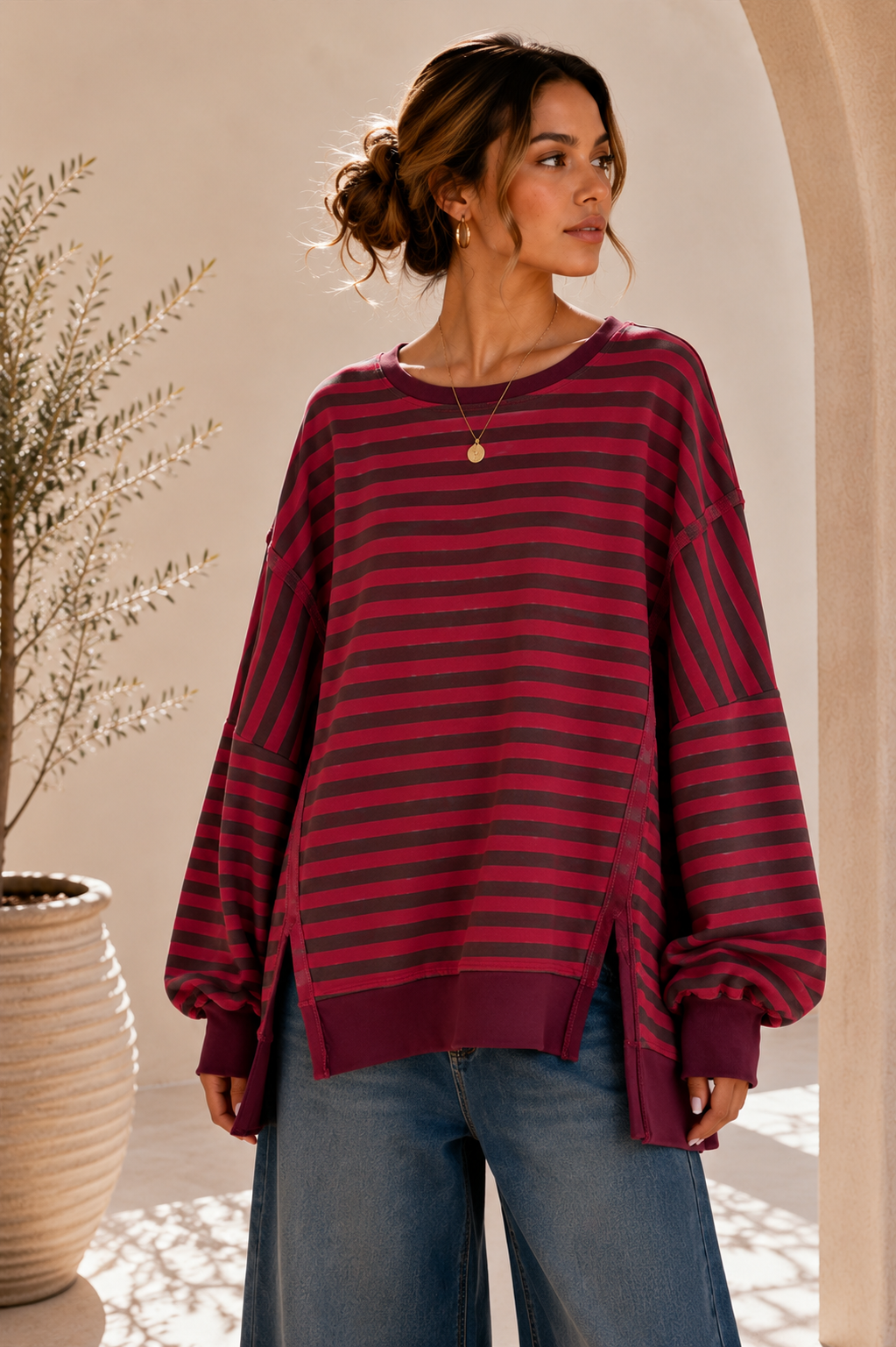 Sweater Charly mit Raw-Cut Details Stripes Made in Italy 34-44/46