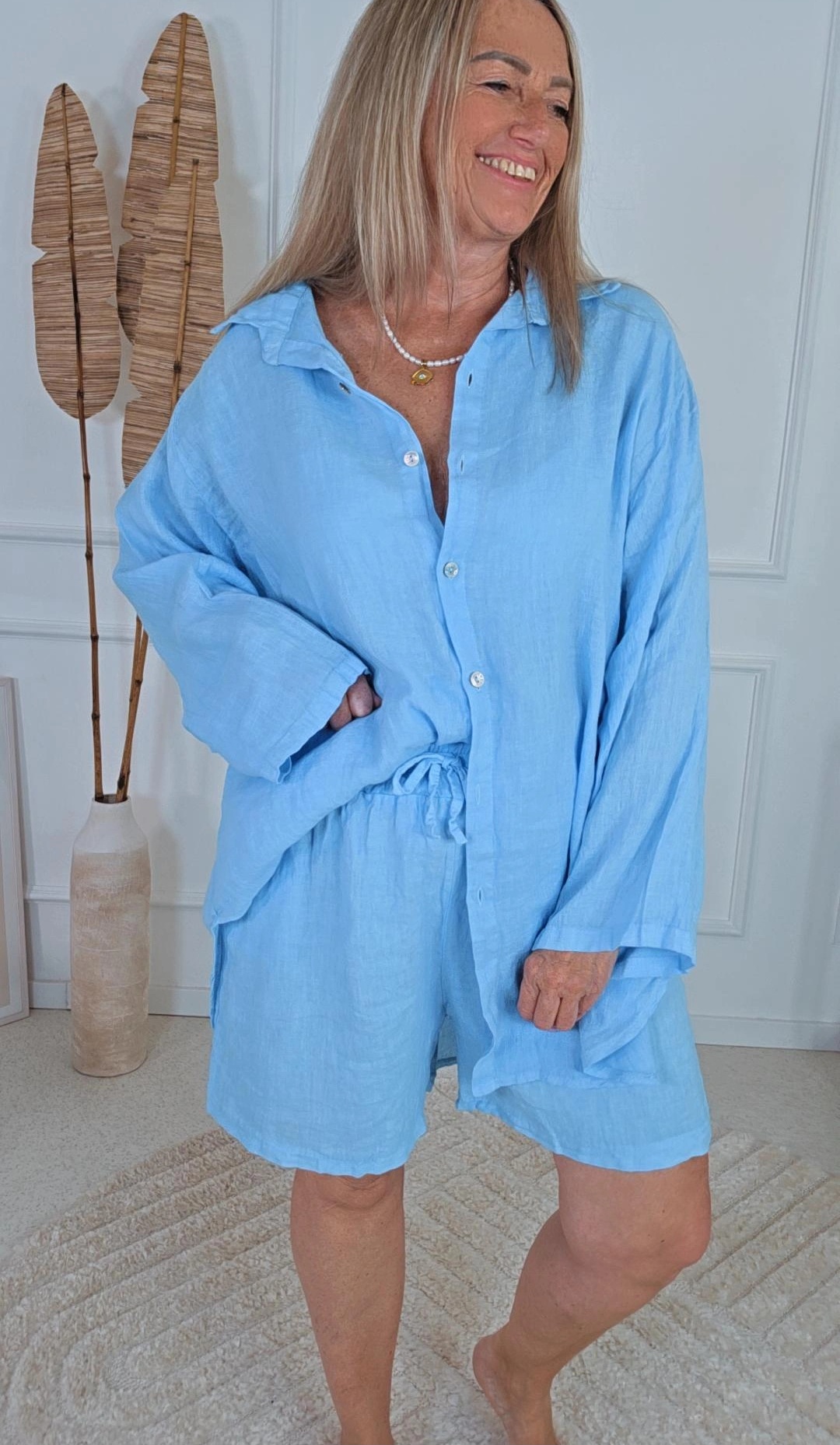 LINEN BLOUSE CRISTINA UNI Made in Italy 34-46/48 Leinen Bluse