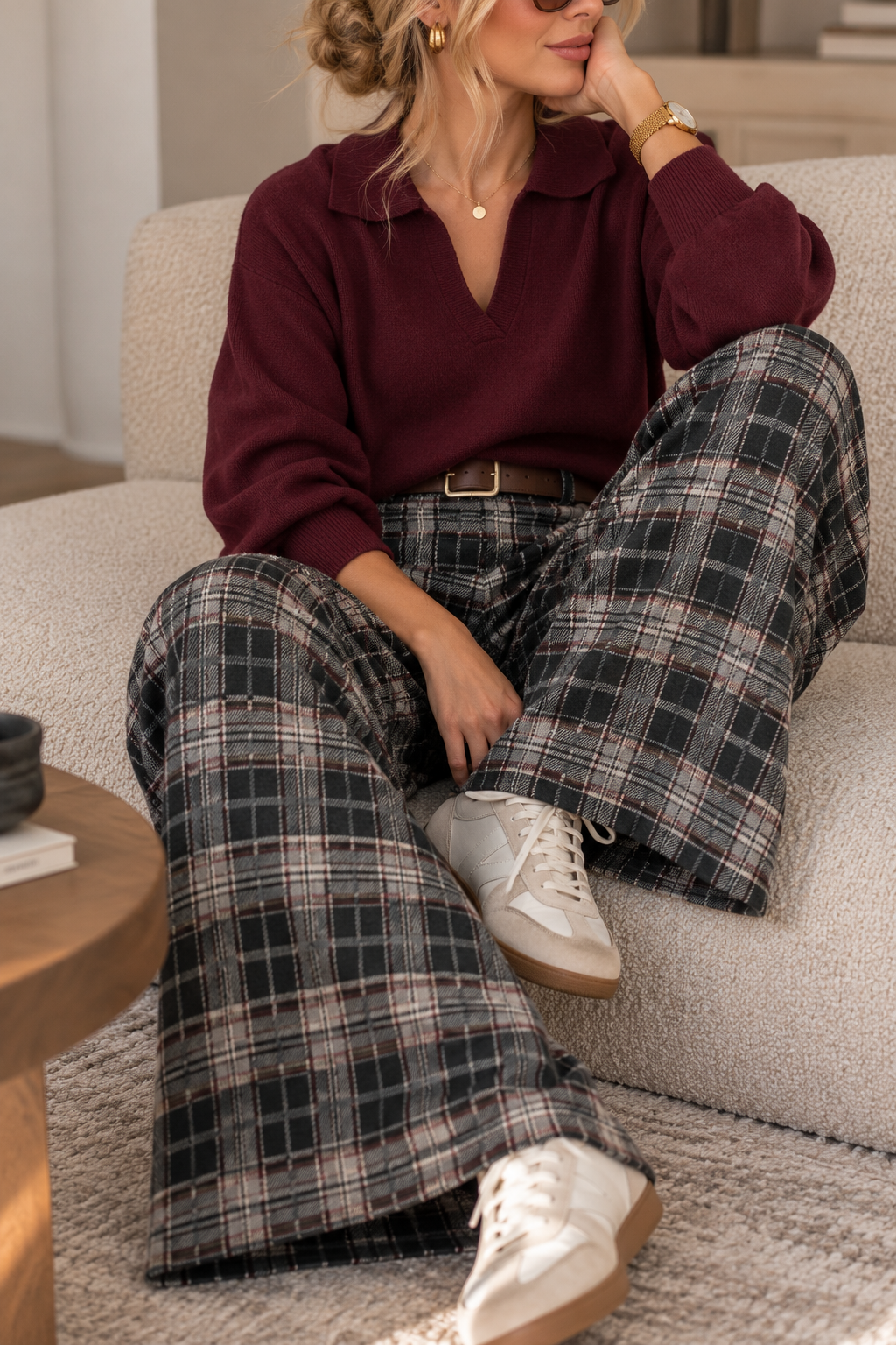 Flanell-Karohose mit Gürtel I H0143 I 34-42 I Made in Italy