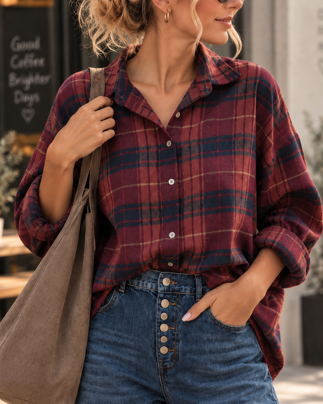 Cozy Flanell Karo Oversize-Bluse I BL0132 I 34-44 I Made in Italy