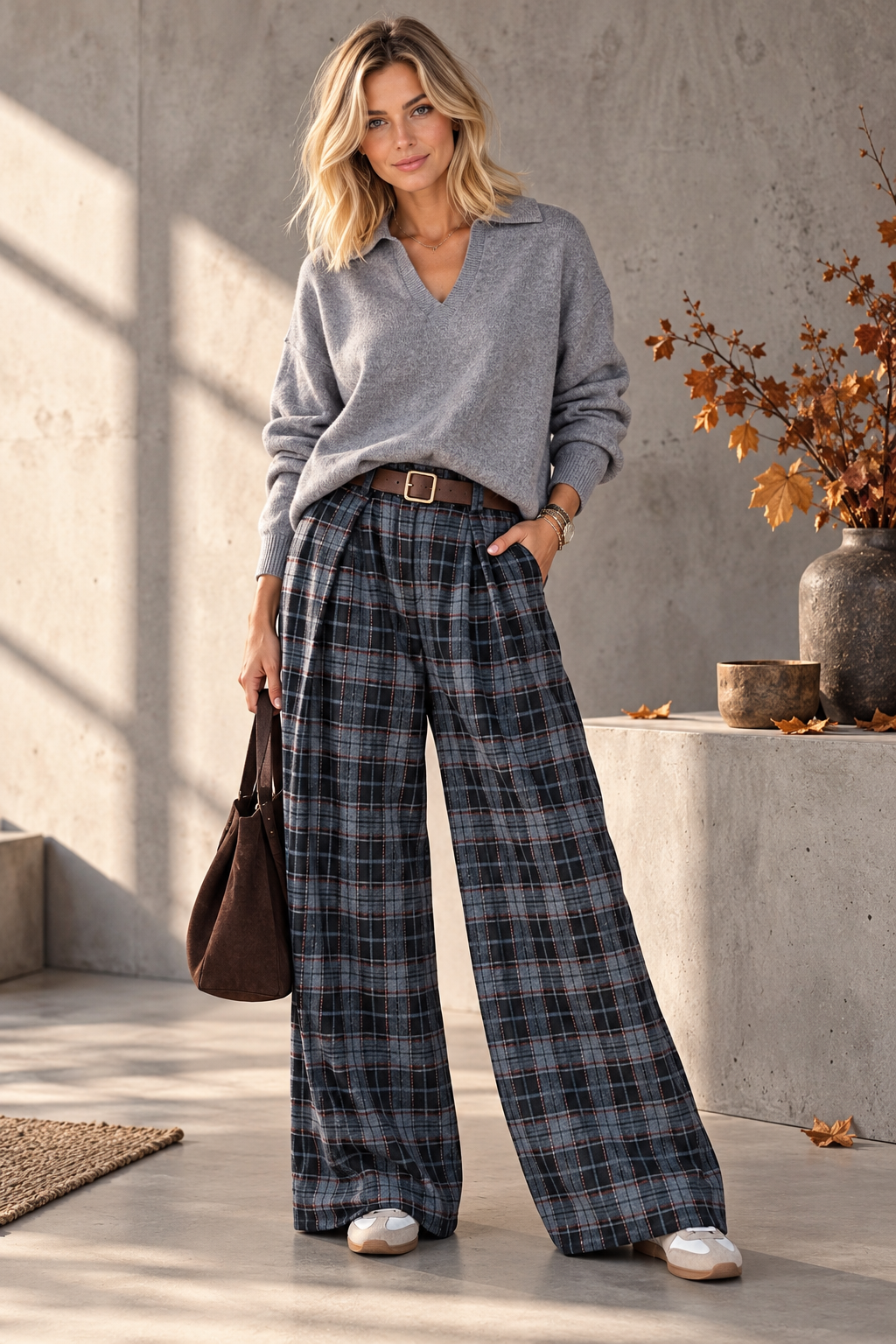 Flanell-Karohose mit Gürtel I H0143 I 34-42 I Made in Italy
