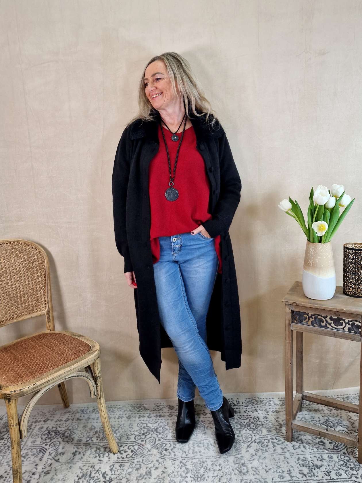 LUXURY KNIT COAT MIRINA SCHWARZ 34-42 Strickmantel Mantel Cardigen Italy Kollektion LUXURY KNIT COAT MIRINA SCHWARZ 34-42 Strickmantel Mantel Cardigen Italy Kollektion