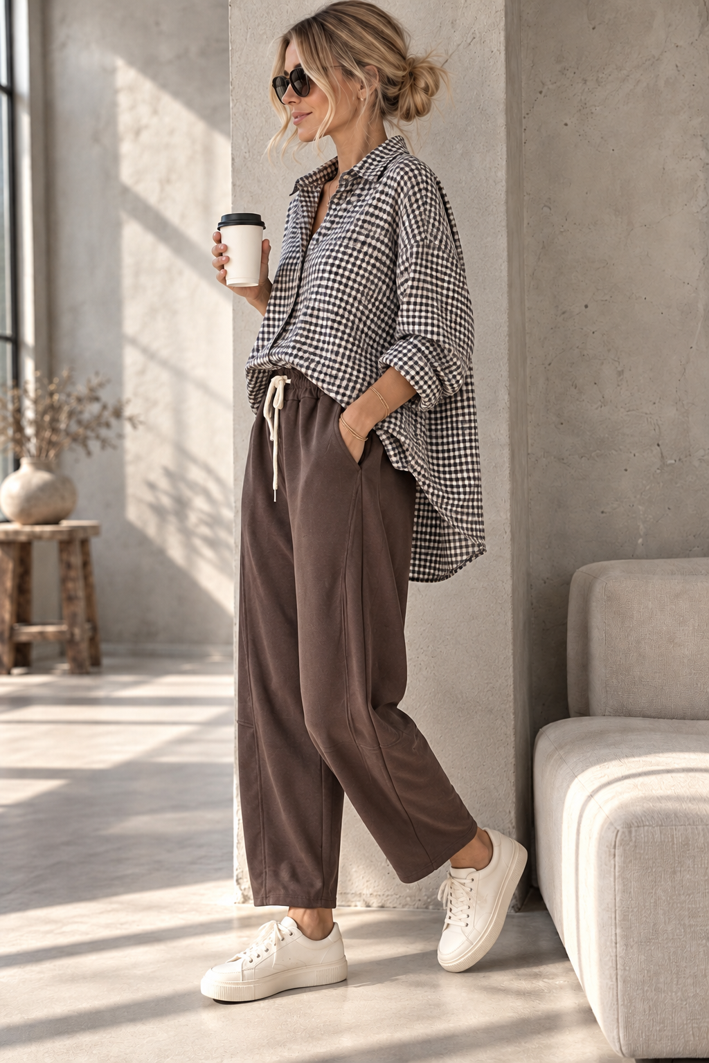 Karo-Bluse – lässiger Oversize-Look I BL0134 I 34-42 I Made in Italy