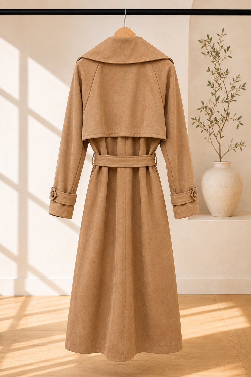 Tansania – Trenchcoat Mantel in Velourleder-Optik mit Leo-Futter | Made in Italy