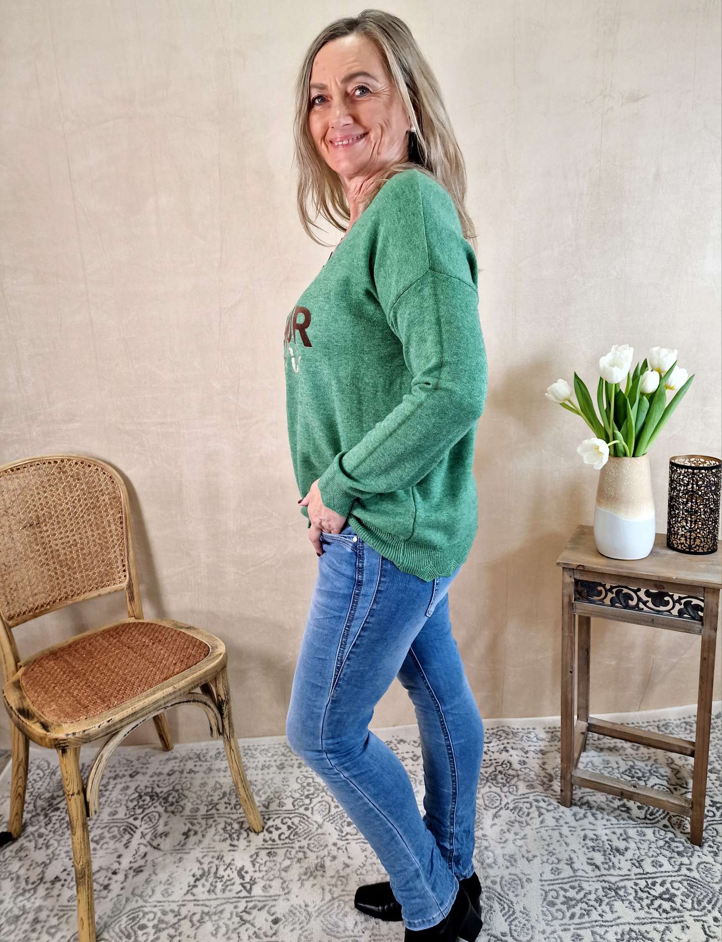 LONGSLEEVE SHIRT AMOUR TOUJORS GRÜN 34-42Made in Italy Langarm Pullover Oversize LONGSLEEVE SHIRT AMOUR TOUJORS GRÜN 34-42Made in Italy Langarm Pullover Oversize