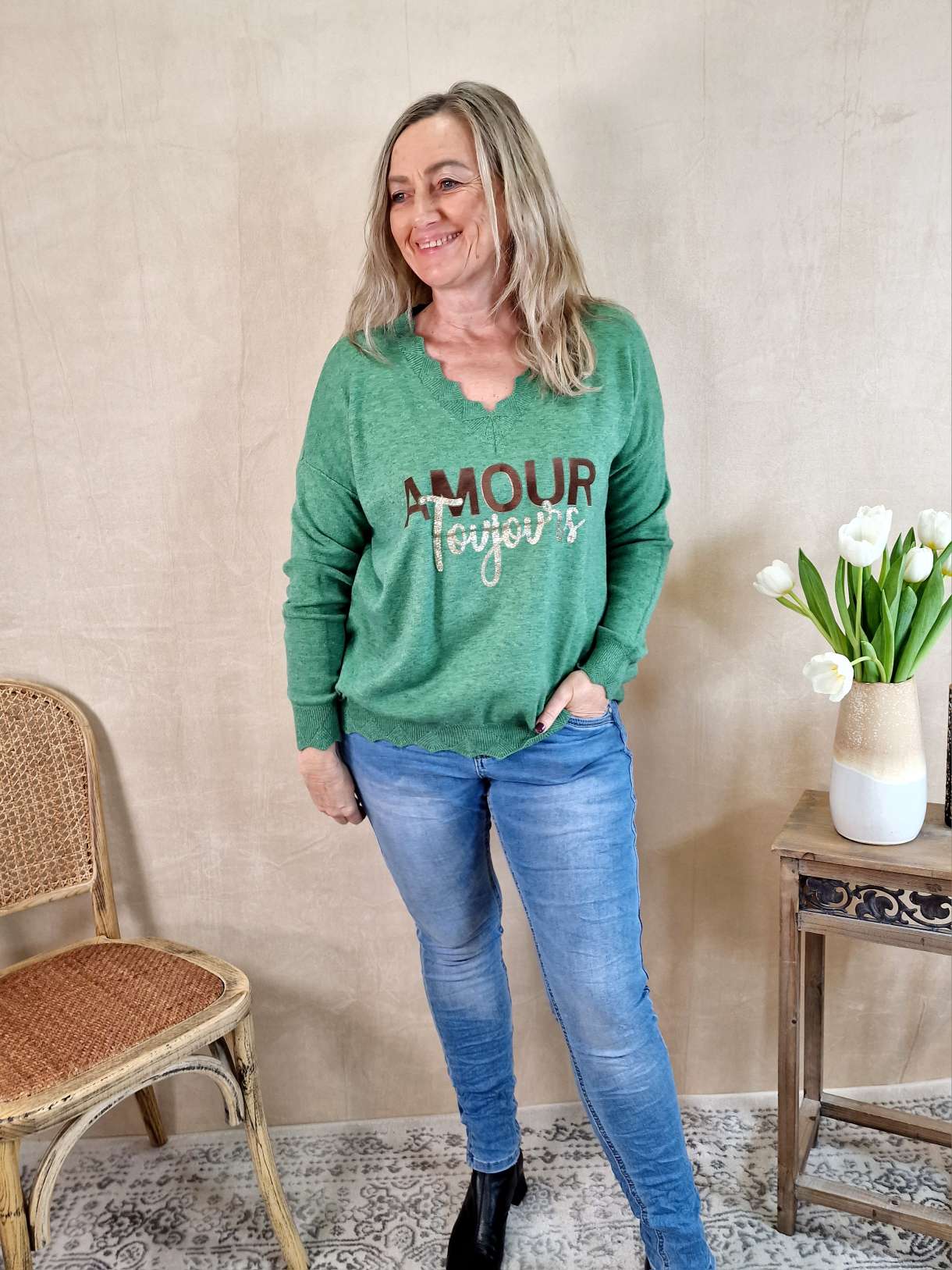 LONGSLEEVE SHIRT AMOUR TOUJORS GRÜN 34-42Made in Italy Langarm Pullover Oversize LONGSLEEVE SHIRT AMOUR TOUJORS GRÜN 34-42Made in Italy Langarm Pullover Oversize