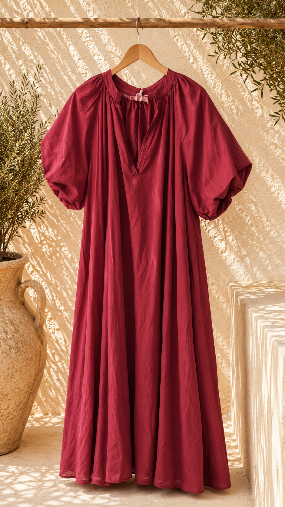 Kleid Kesia lang Tulpenärmel Uni Baumwolle Made in Italy 34-44/46