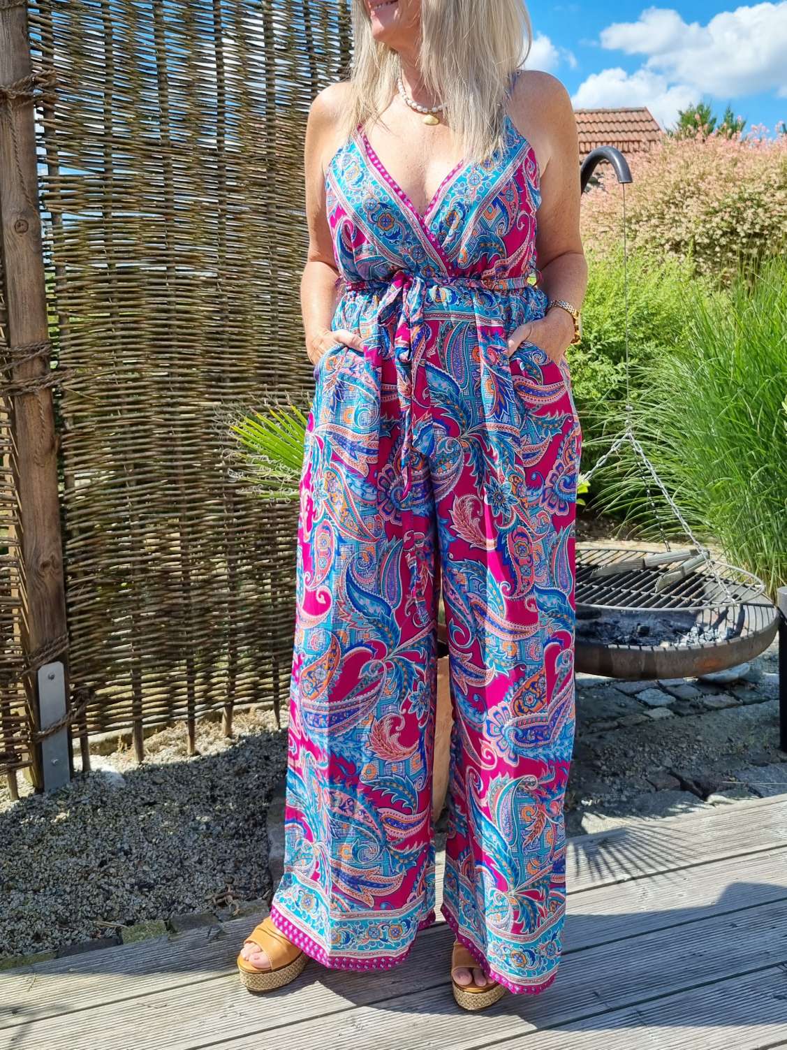 SILK JUMPSUIT MALEDIVE BLAU PINK 1297 34-42 Boho Bohemian Overall Seide SILK JUMPSUIT MALEDIVE BLAU PINK 1297 34-42 Boho Bohemian Overall Seide