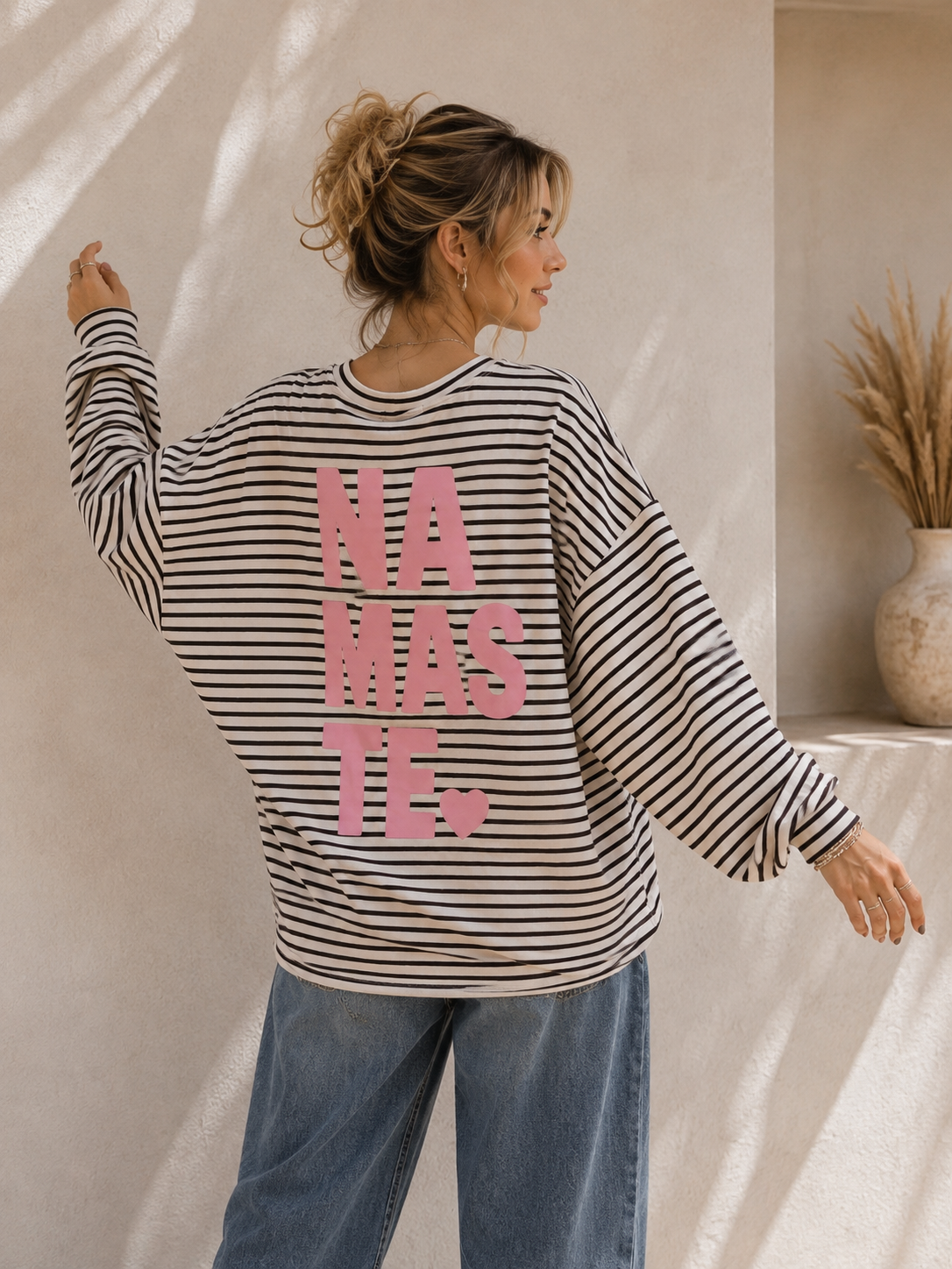 Sweatshirt – Sweater No. SW013 | Streifenlook | Oversize | Made in Italy | passend bis Gr. 42/44