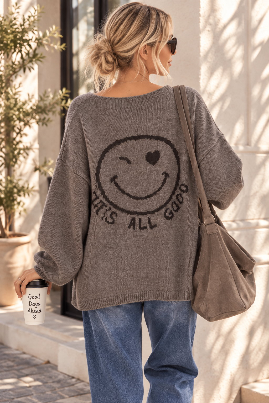 Strickpullover mit Smile & Rückenprint Oversize I NO. SP0019 I Made in Italy 34-44/46